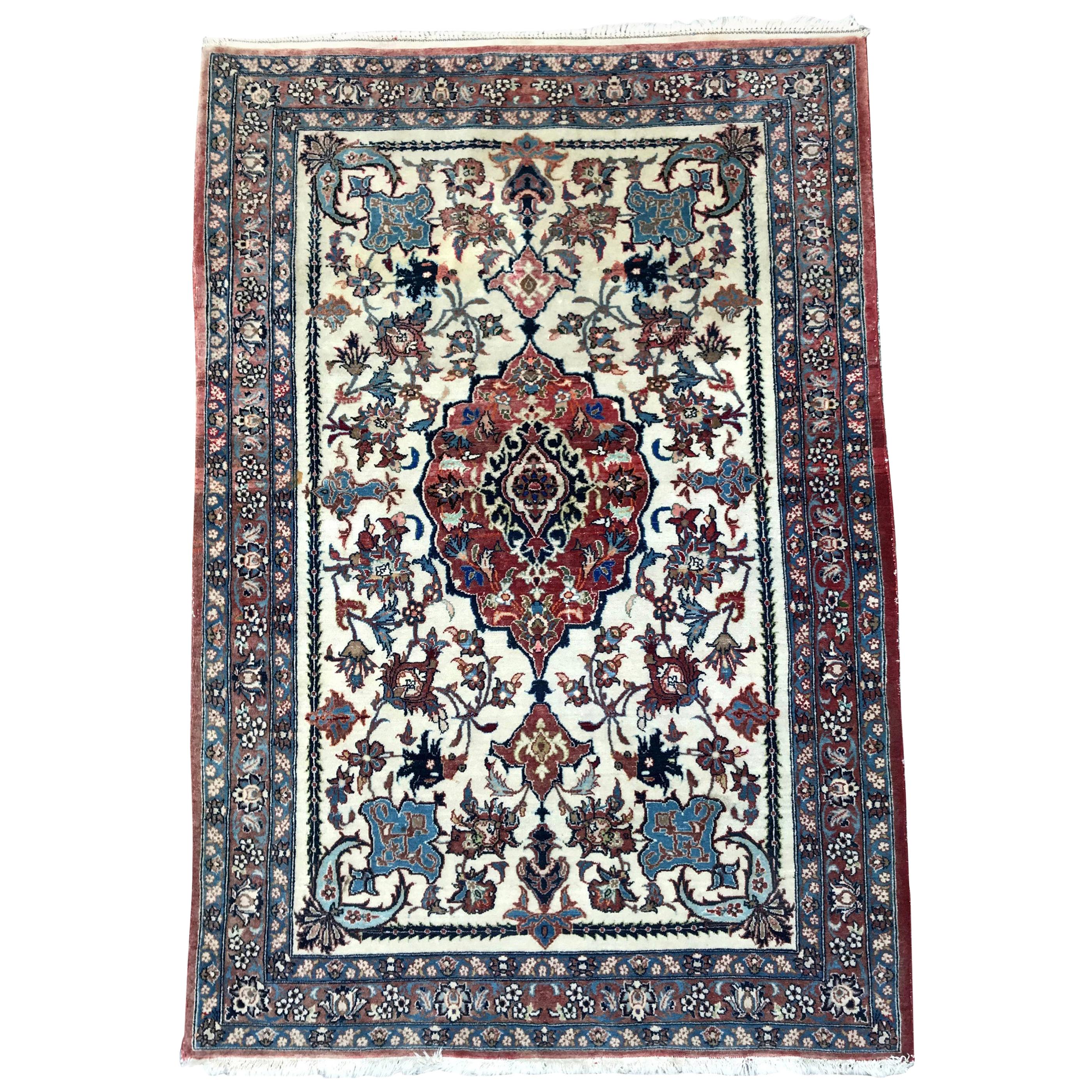 Bobyrug’s Beautiful Vintage Floral Ispahan Rug For Sale