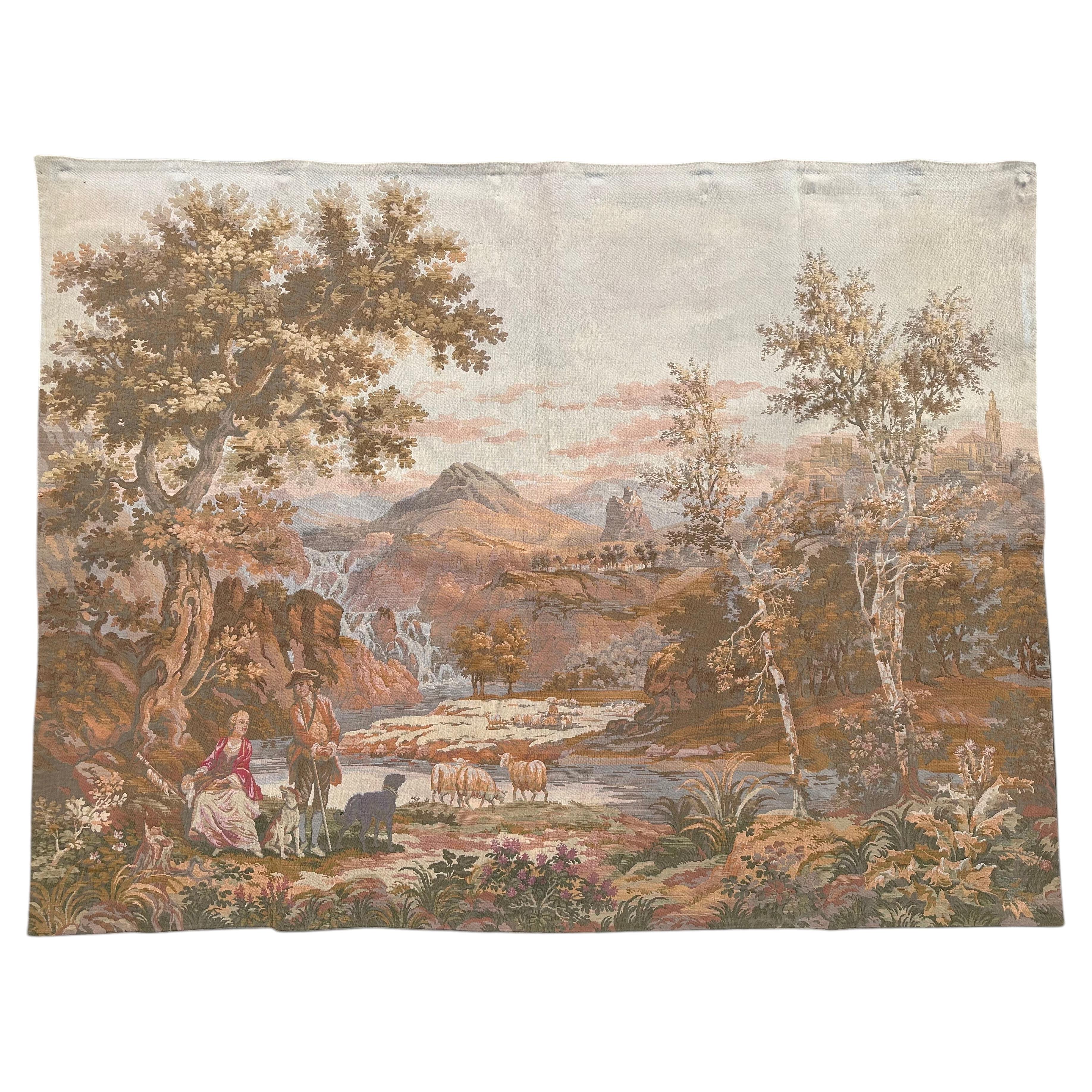 Très belle tapisserie jacquard vintage d'Aubusson "bergers".