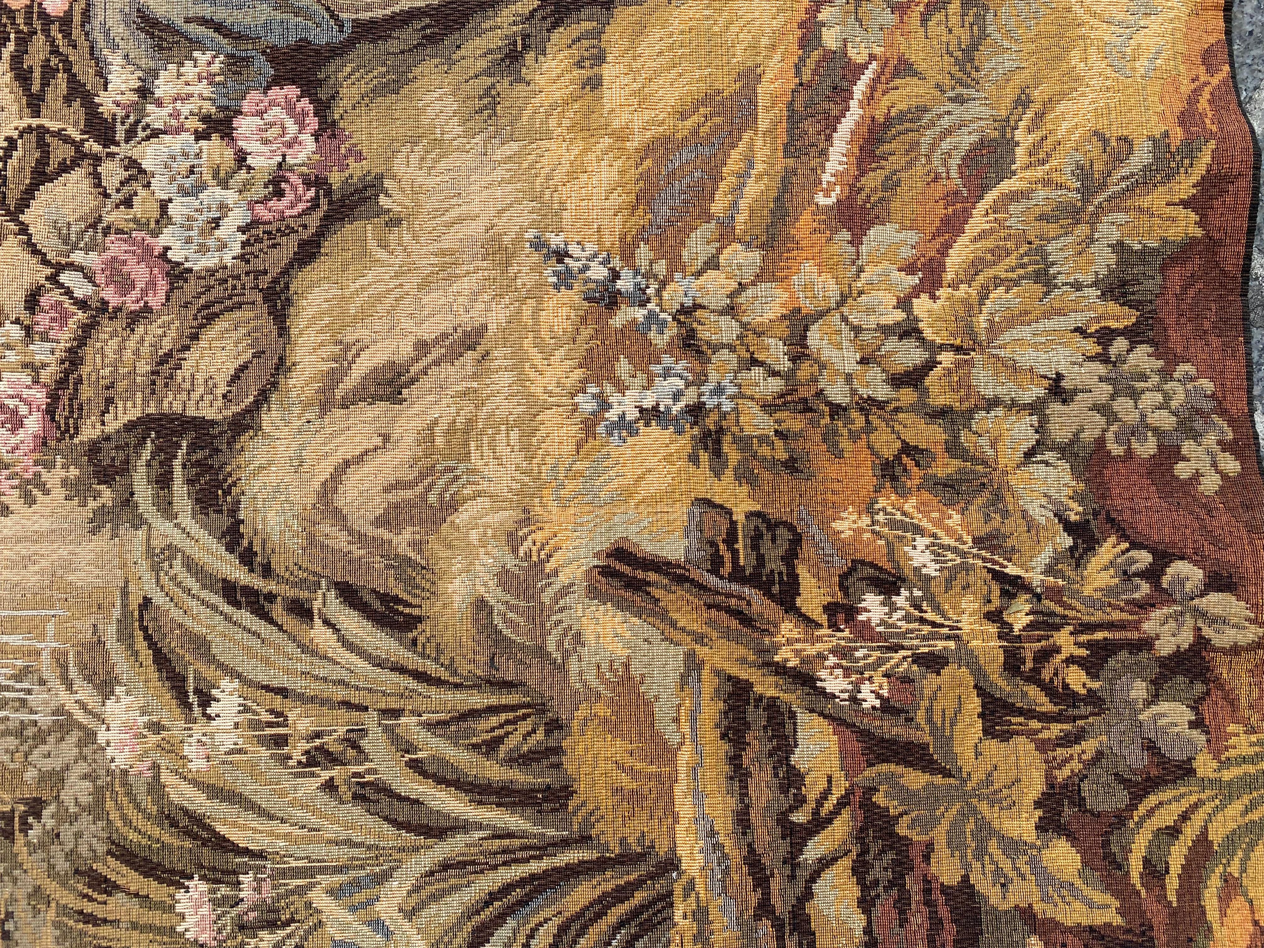Bobyrug’s Vintage French Aubusson Style Jaquar Tapestry « pastoral loves » For Sale 2