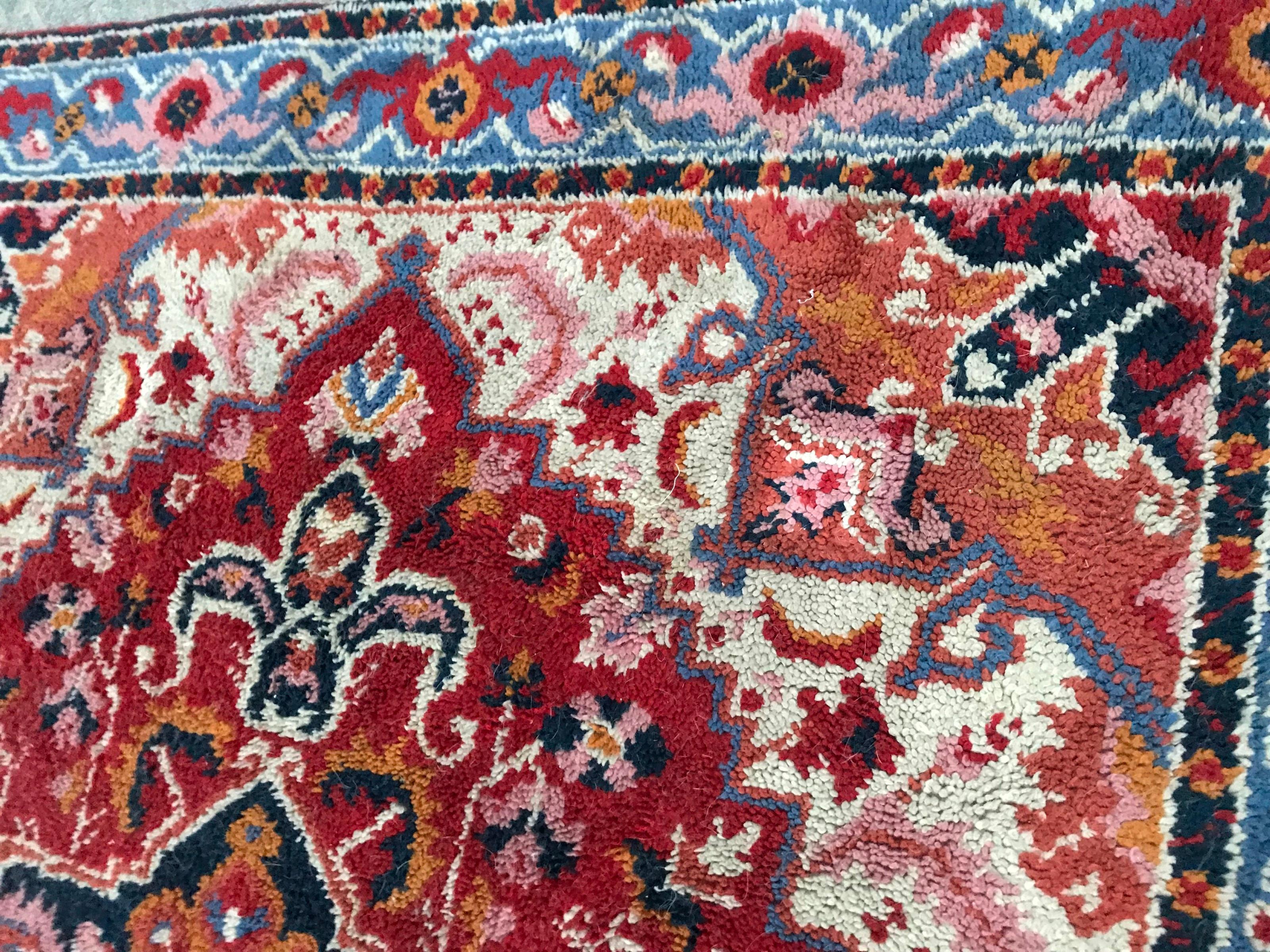 Beautiful Vintage French Cogolin Rug Heriz Design In Good Condition In Saint Ouen, FR