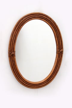 Beautiful Vintage French Oval Bamboo Mirror 1960