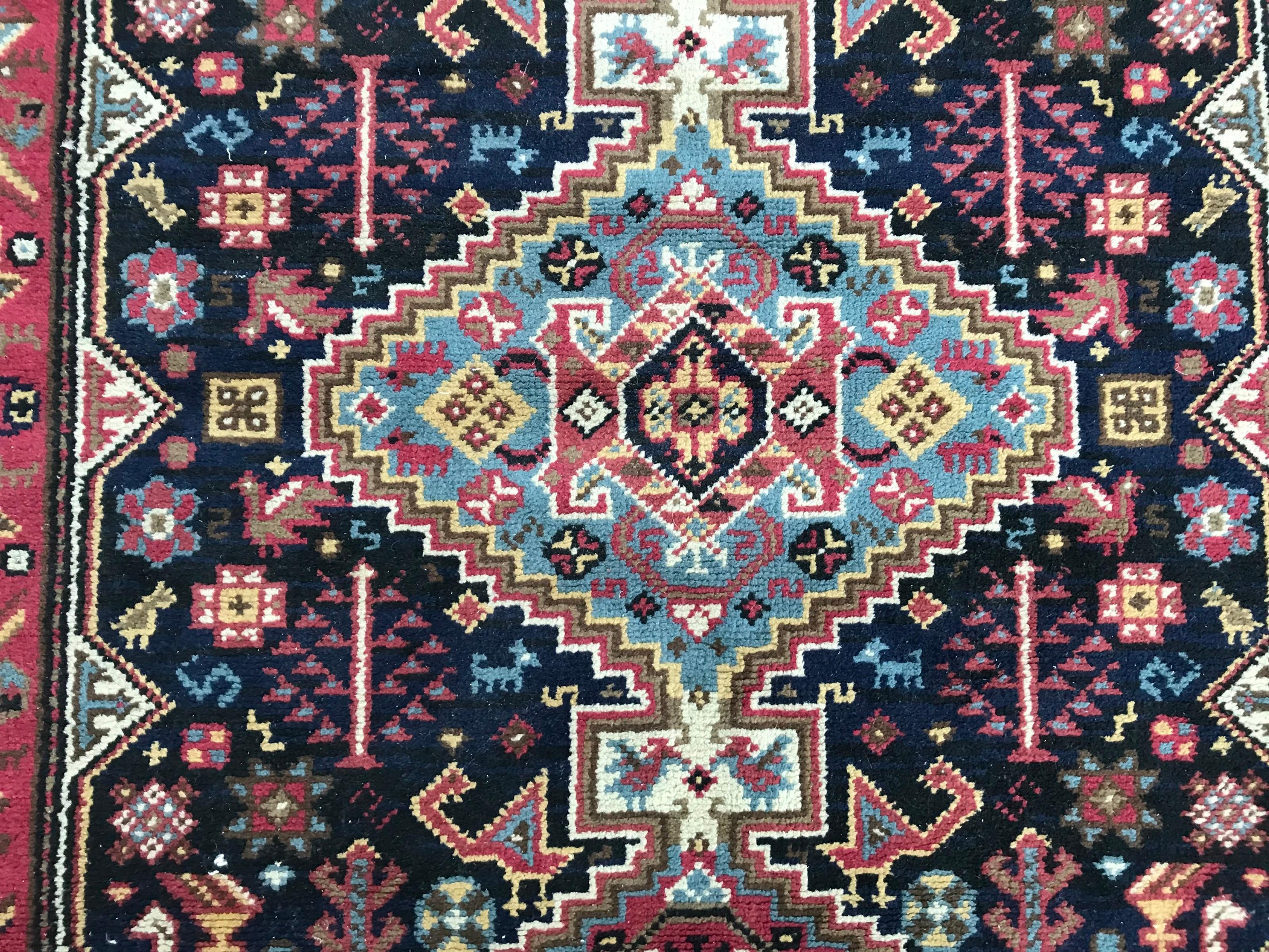 Kazak Bobyrug’s Beautiful Vintage French Shiraz Design Knotted Rug For Sale