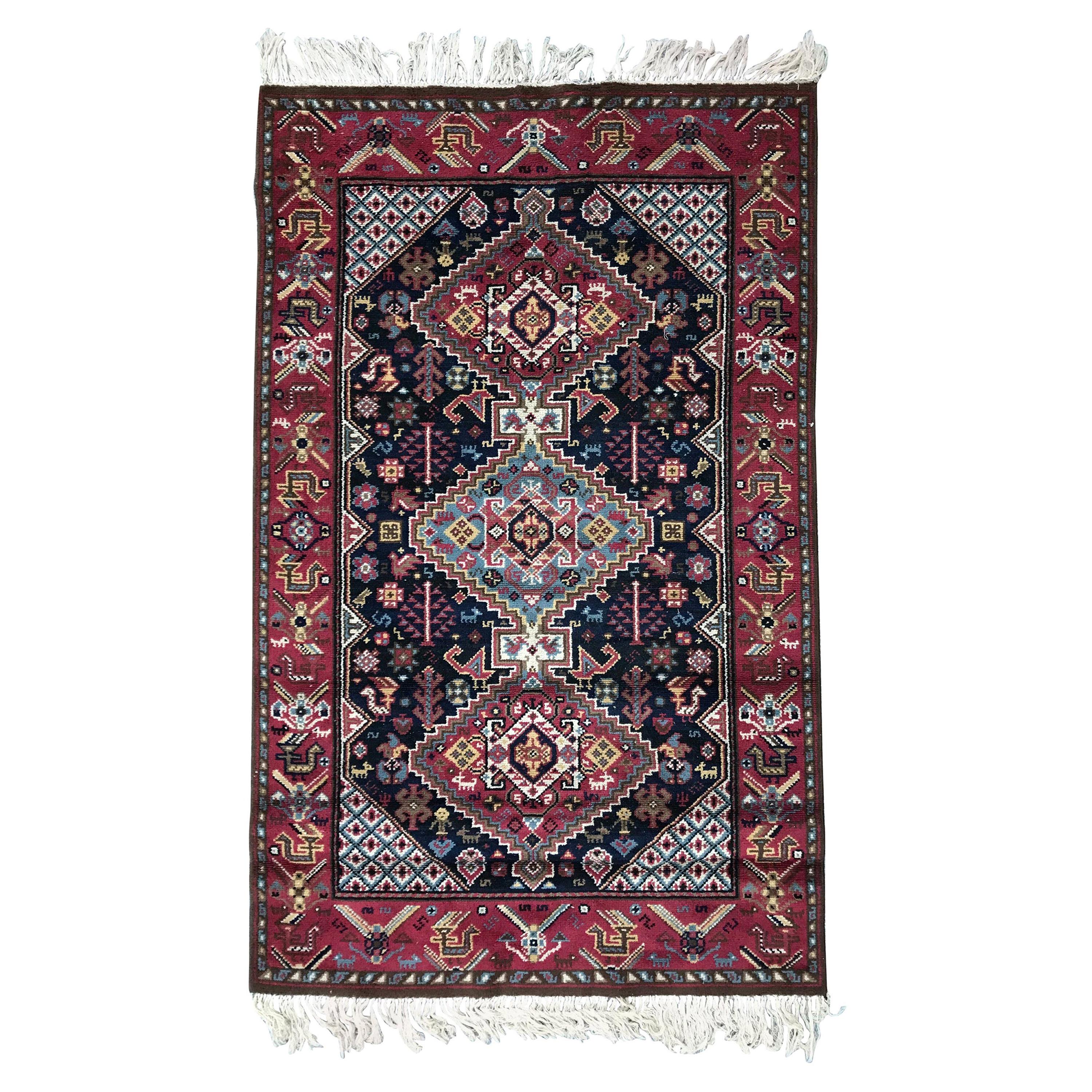Bobyrug’s Beautiful Vintage French Shiraz Design Knotted Rug For Sale