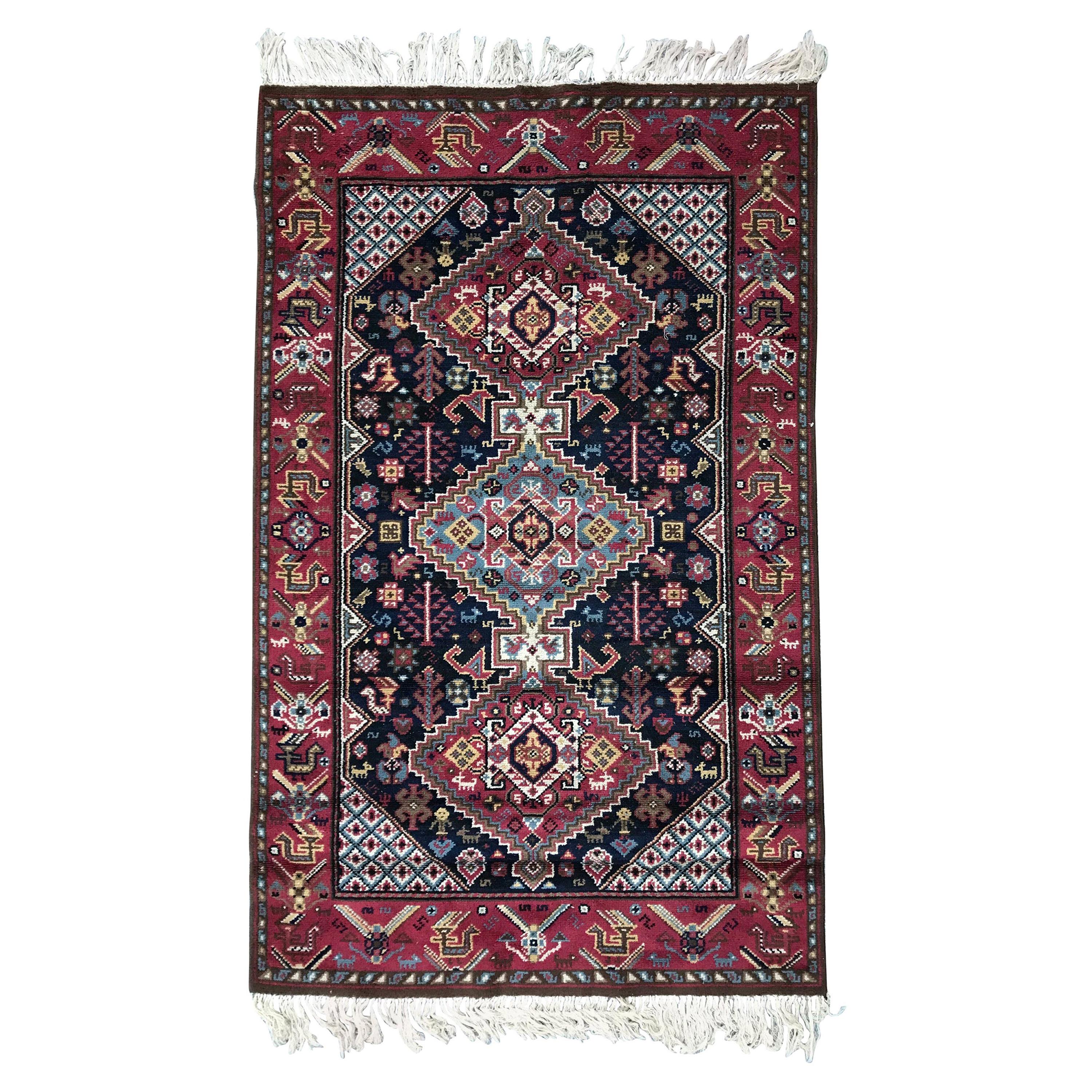 Bobyrug’s Beautiful Vintage French Shiraz Design Knotted Rug