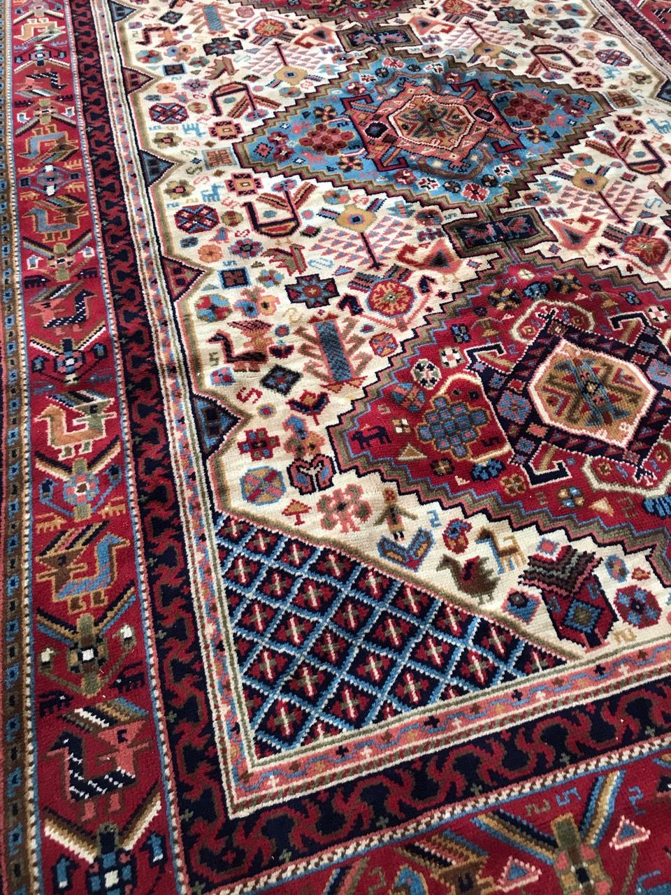 Bobyrug’s Beautiful Vintage French Shiraz Style Rug In Good Condition For Sale In Saint Ouen, FR