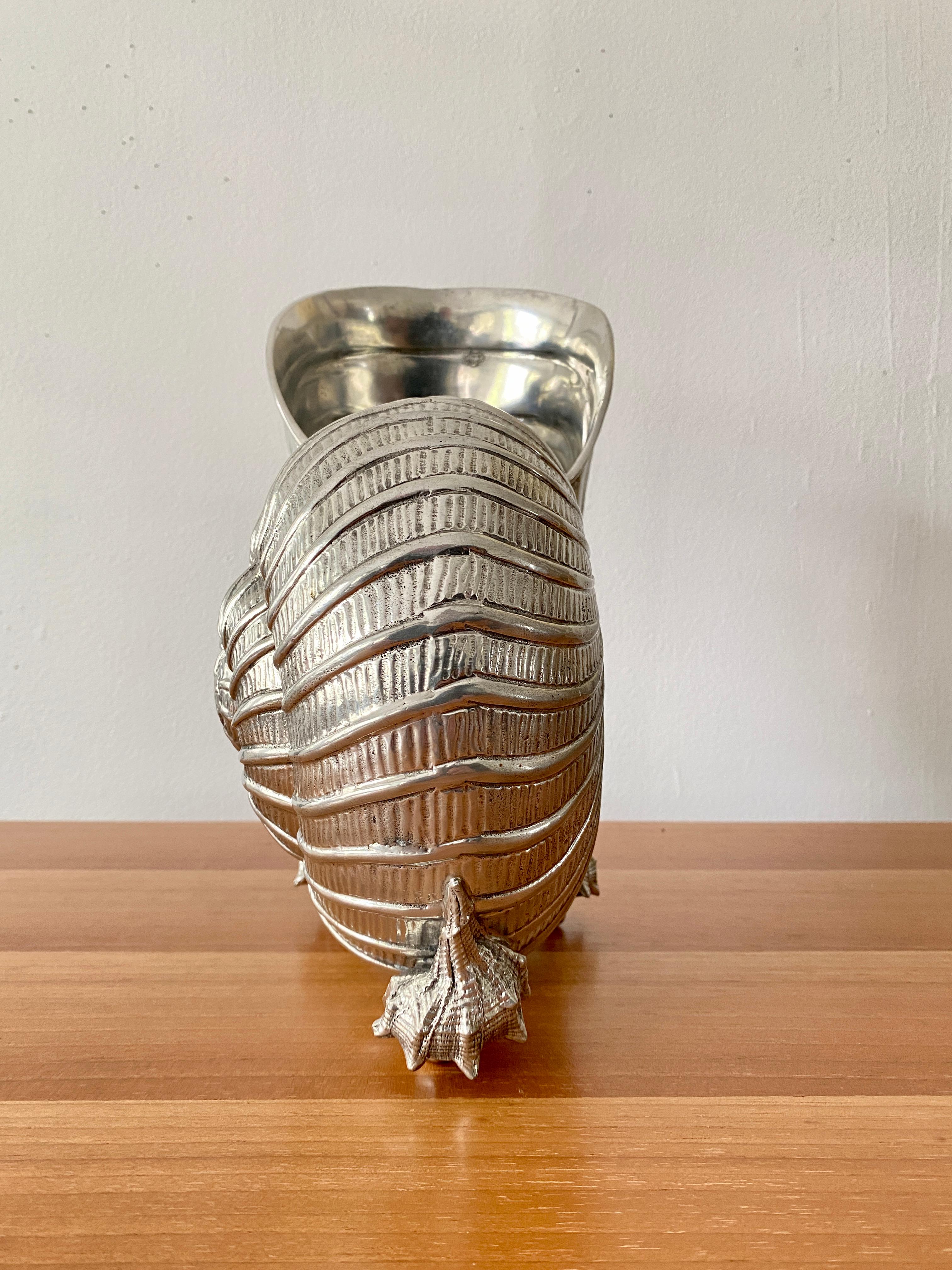 Mid-Century Modern Beautiful Vintage Giovanni Patrini Pewter Shell Wine Cooler For Sale