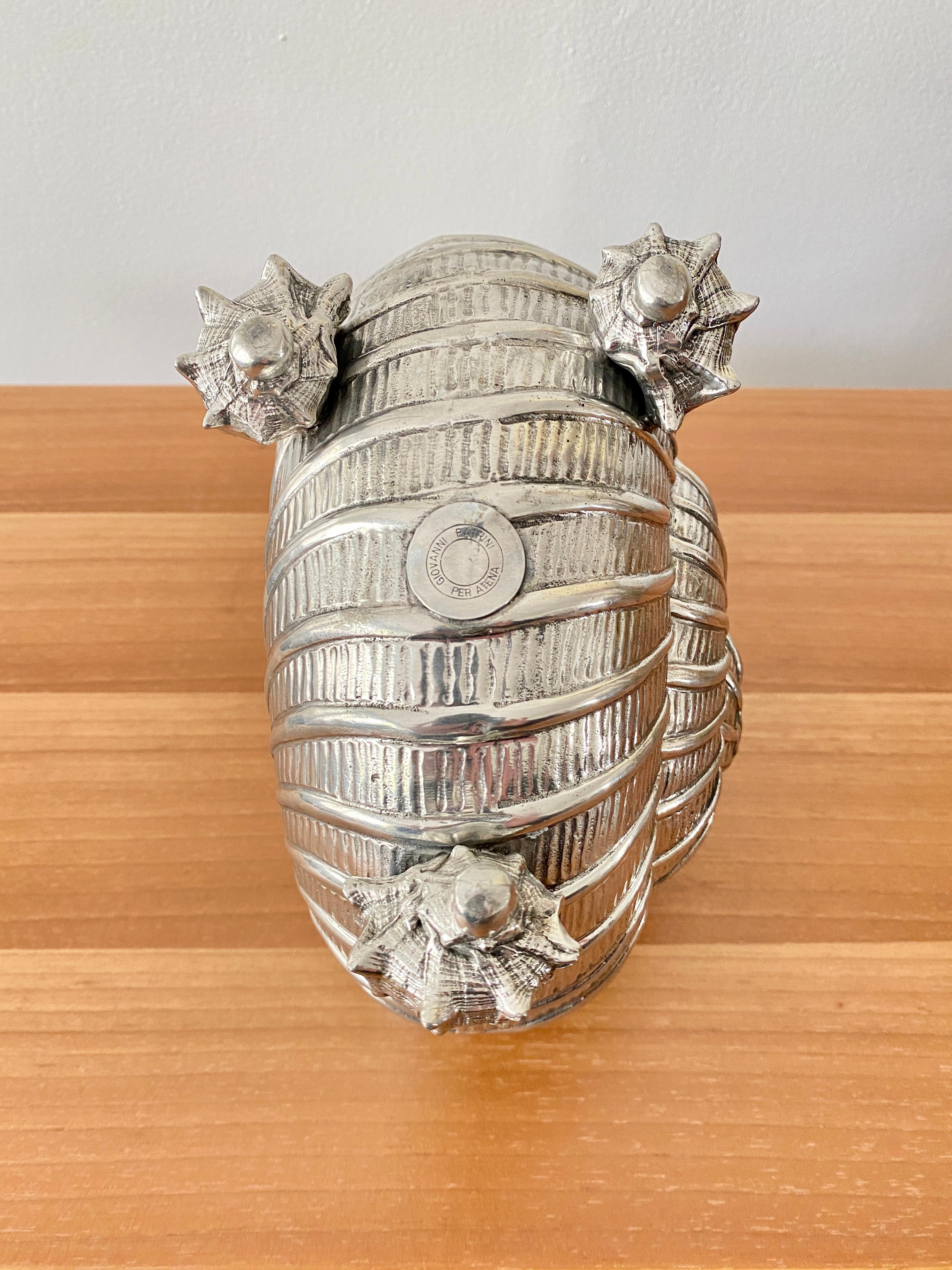 Beautiful Vintage Giovanni Patrini Pewter Shell Wine Cooler For Sale 2