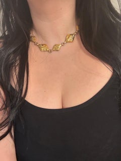 Beautiful Vintage Gold "CHANEL" Diamond Textured Charm Collar Necklace