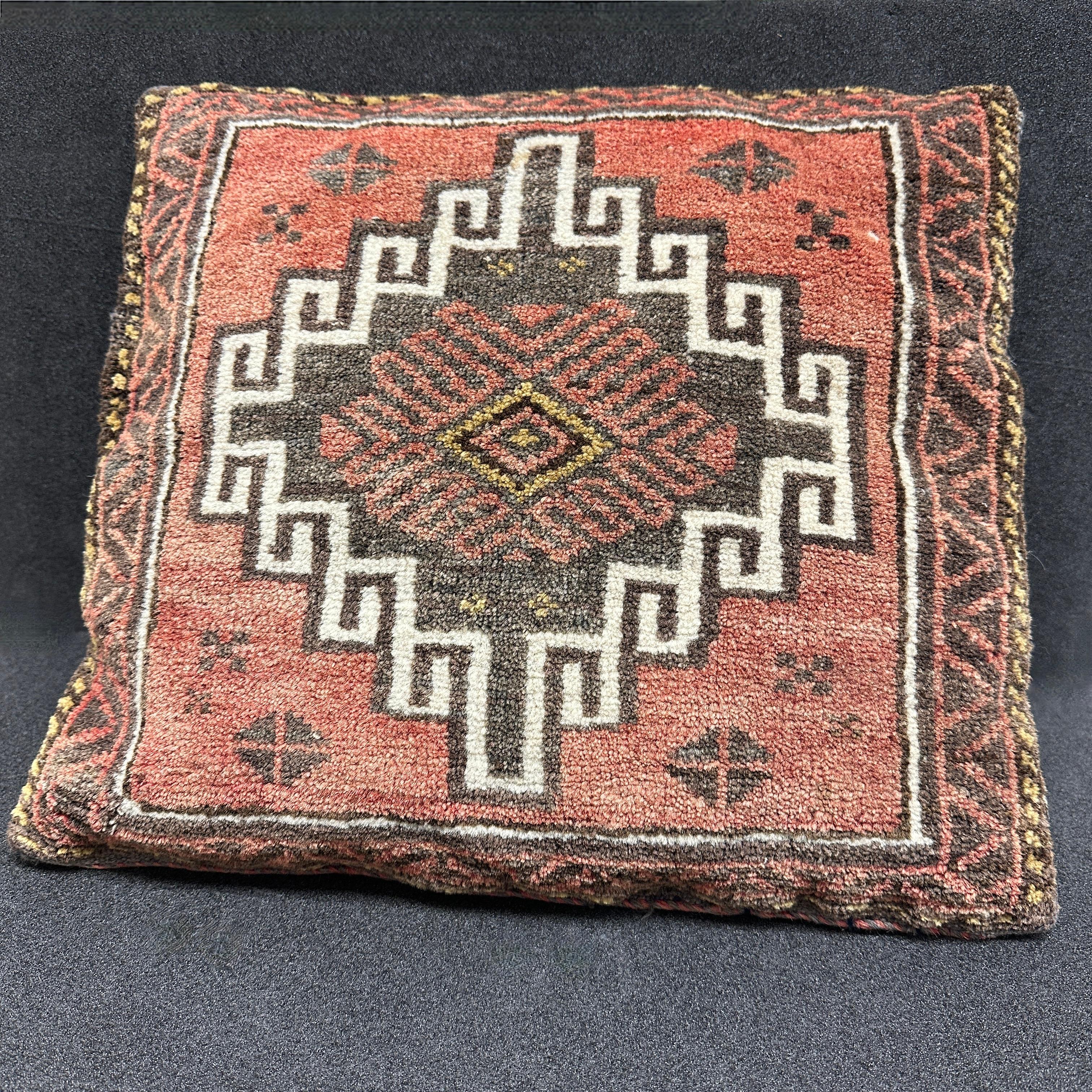 Gorgeous oriental pillow, cushion or seat pillow. Original vintage cushions made from Oriental rugs. Estimated to date from the 1950s/1960s, the cushions themselves are vintage made (not recently made from vintage rugs) as can be seen by the