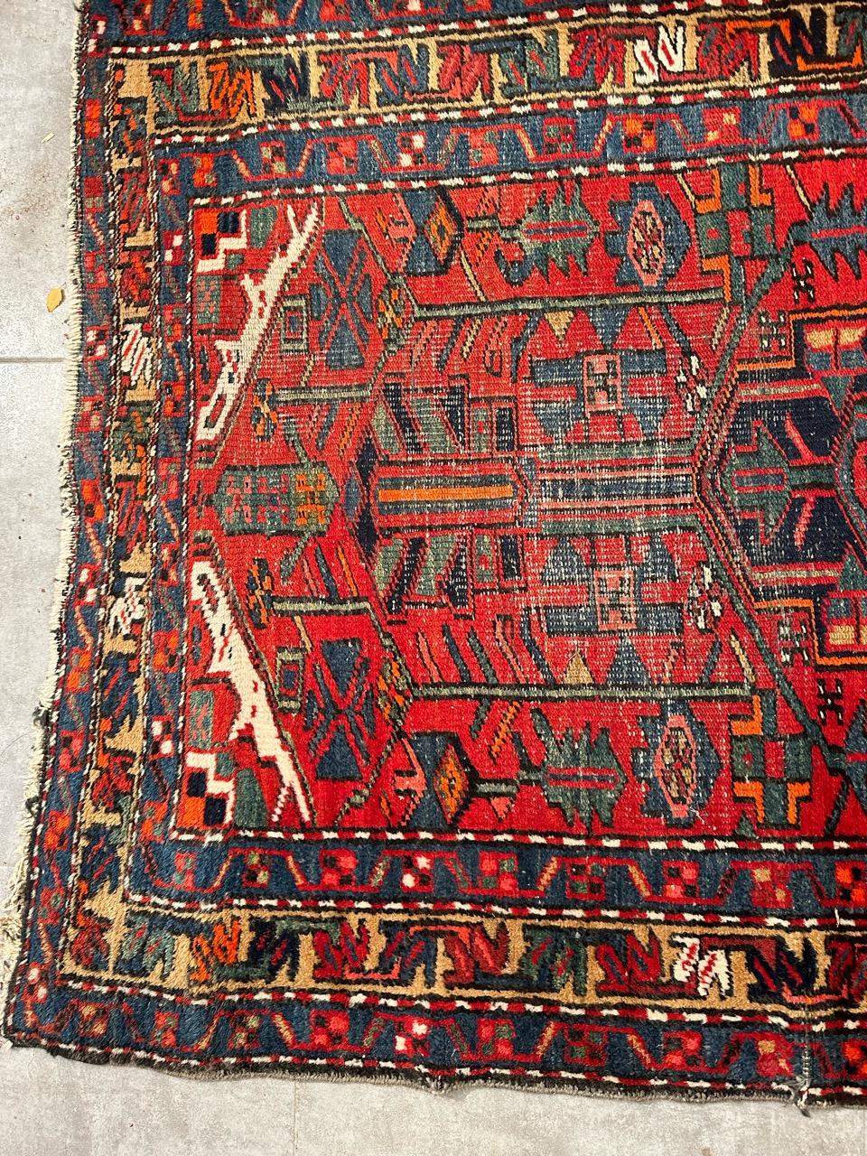 Nice mid century Heriz runner with beautiful geometrical design and nice colors, entirely hand knotted with wool velvet on cotton foundation

✨✨✨
