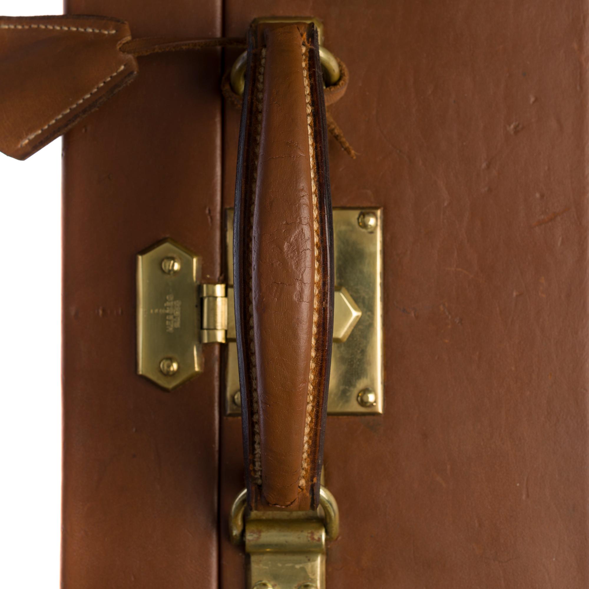 Beautiful vintage Hermès suitcase in brown calf leather 5