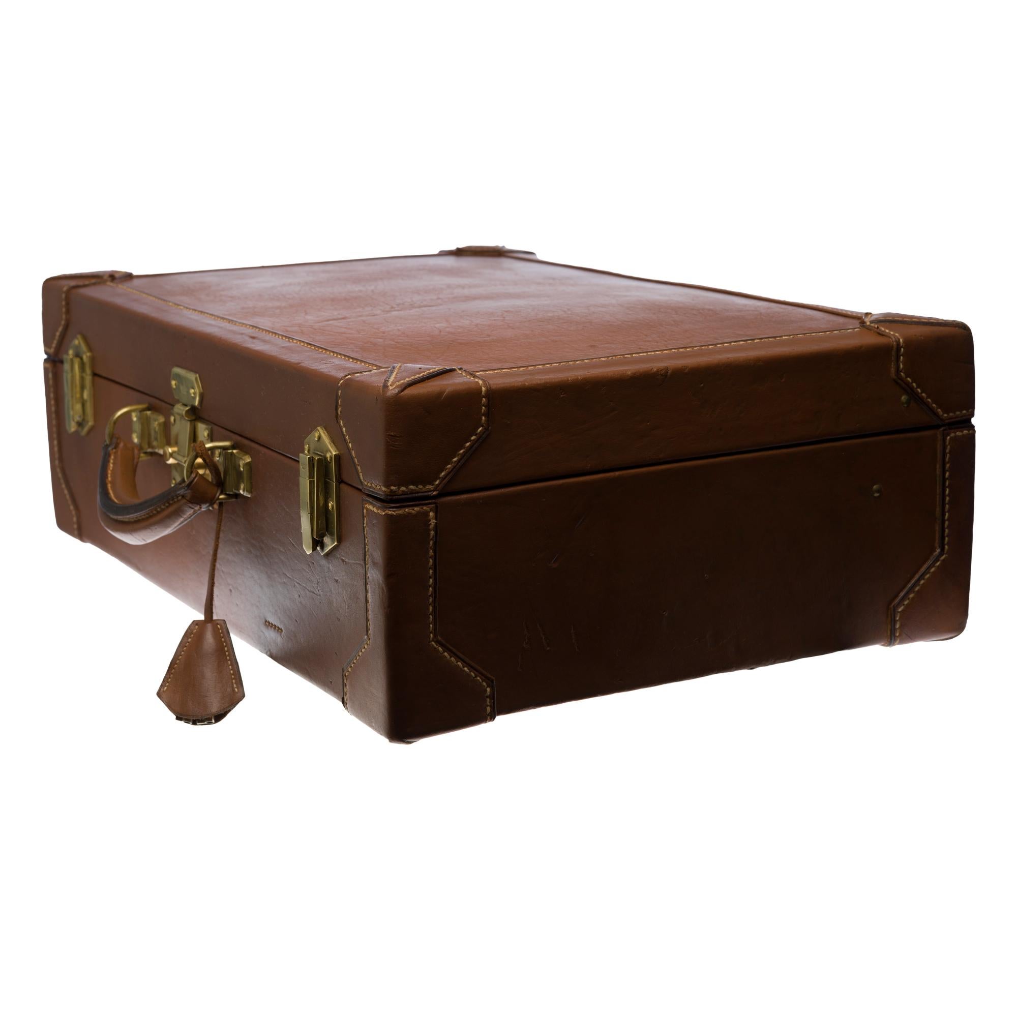 Beautiful vintage Hermès suitcase in brown calf leather In Good Condition In Paris, IDF