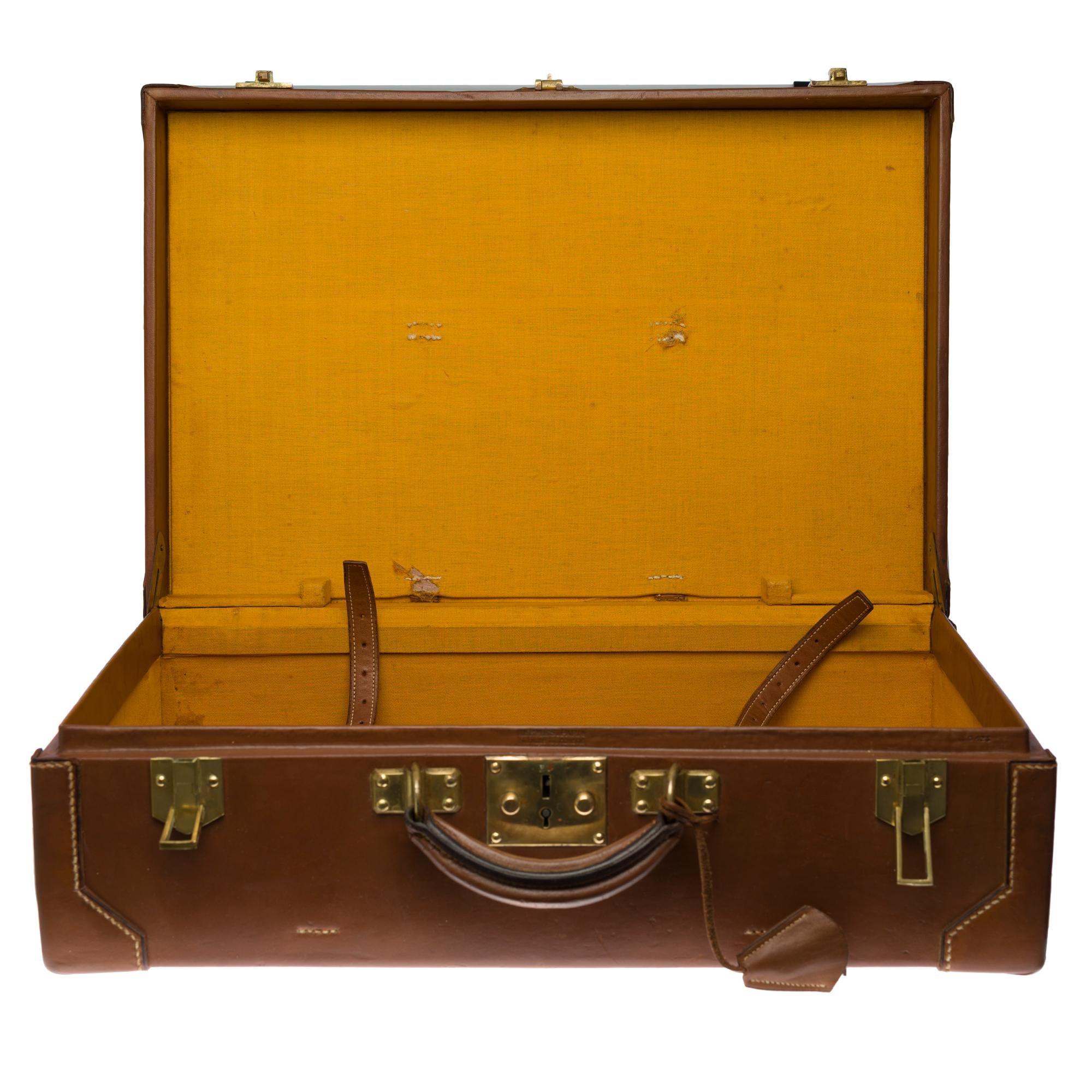 Beautiful vintage Hermès suitcase in brown calf leather 3