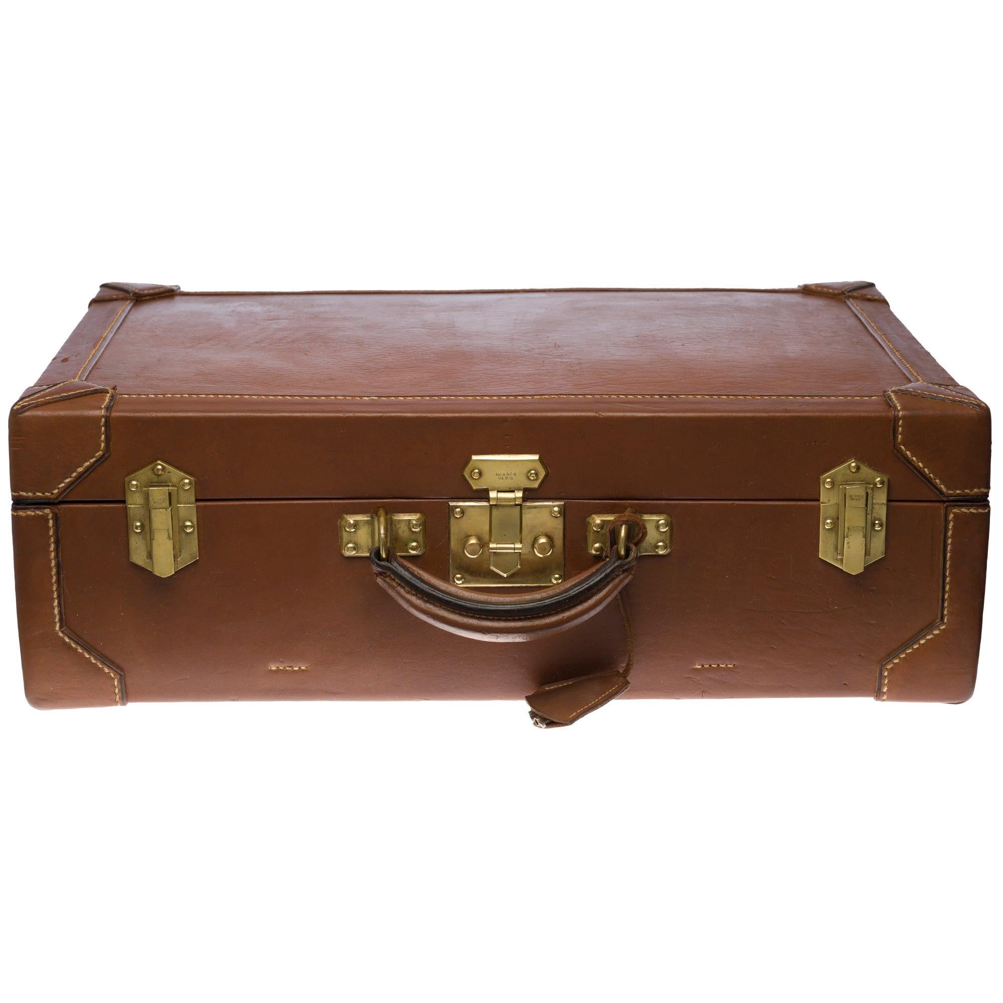 Beautiful vintage Hermès suitcase in brown calf leather