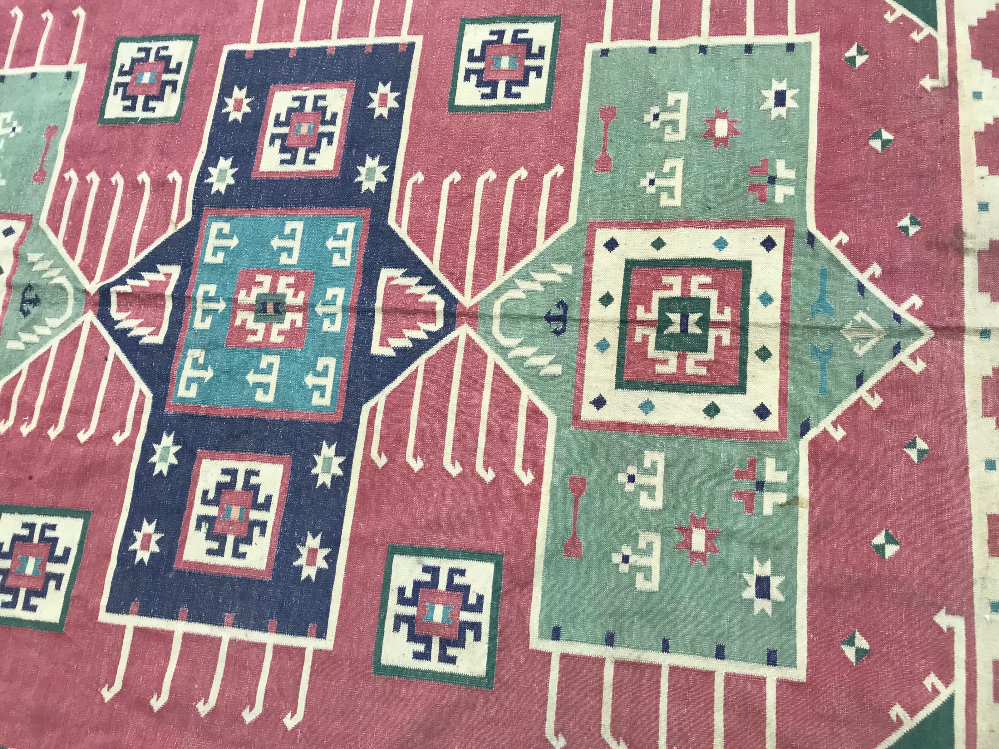 Kilim Beautiful Vintage Indian Durhi Cotton Flat Rug