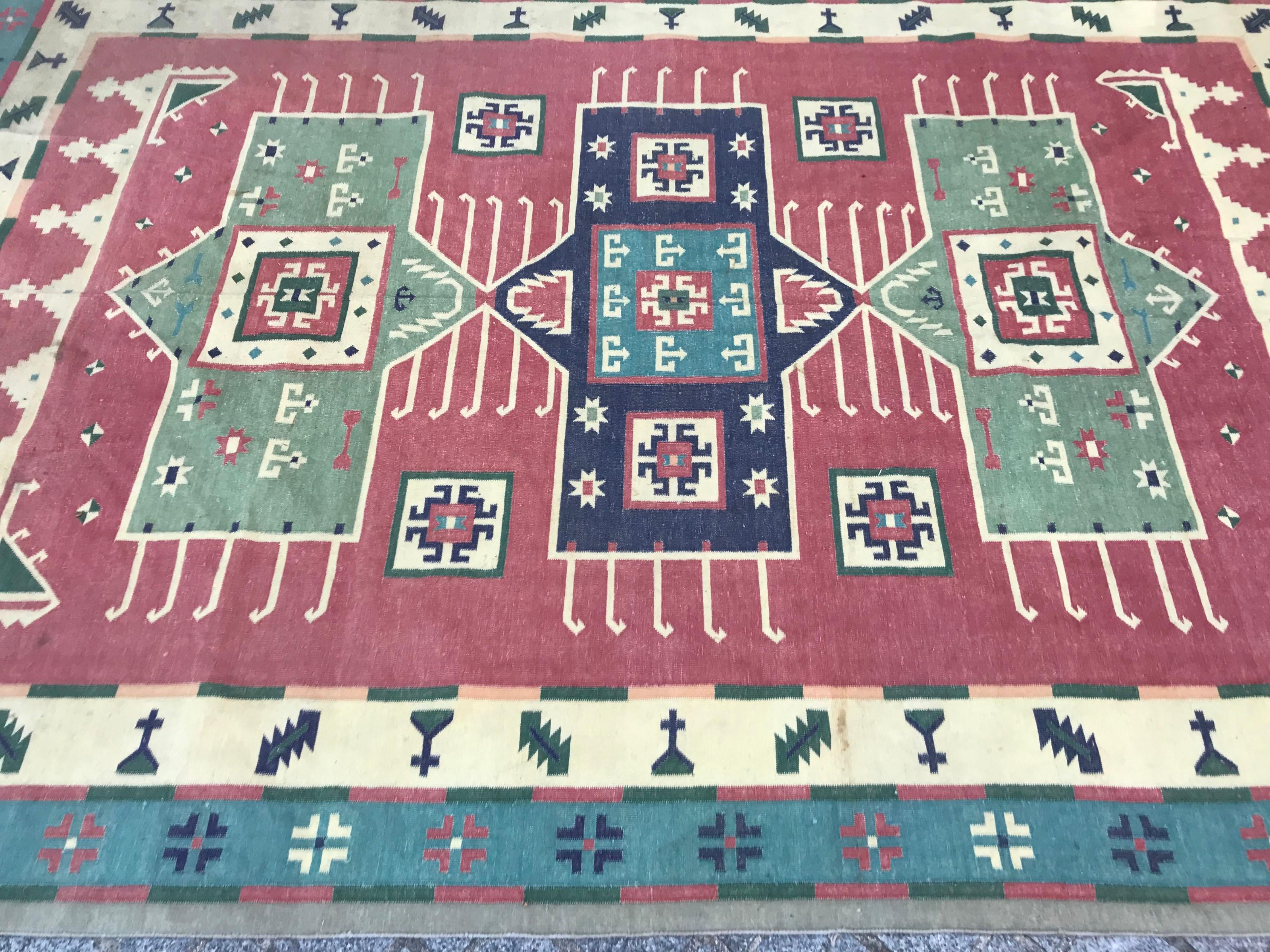 Bobyrug’s Beautiful Vintage Indian Durhi Cotton Flat Rug For Sale 1
