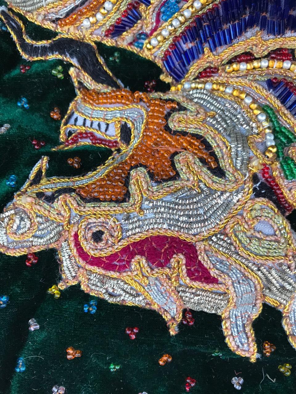 Metallic Thread Beautiful Vintage Indonesian Embroidery For Sale