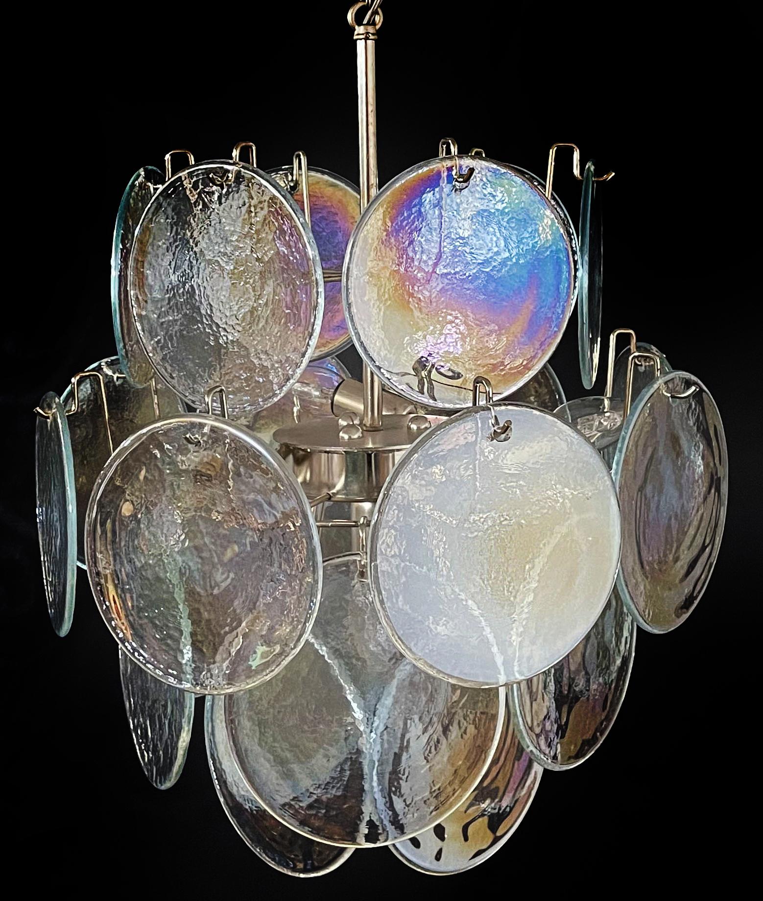 Late 20th Century Beautiful Vintage Iridescent Italian Murano Chandelier, 24 Disks For Sale
