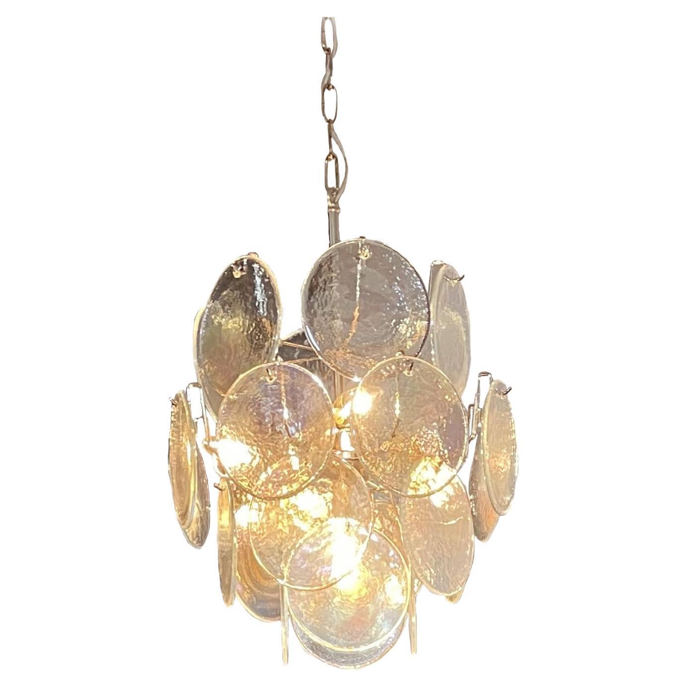 Beautiful Vintage Iridescent Italian Murano Chandelier, 24 Disks