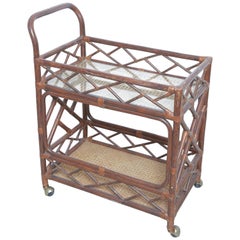 Beautiful Vintage Island Style Chippendale Bamboo Bar Cart
