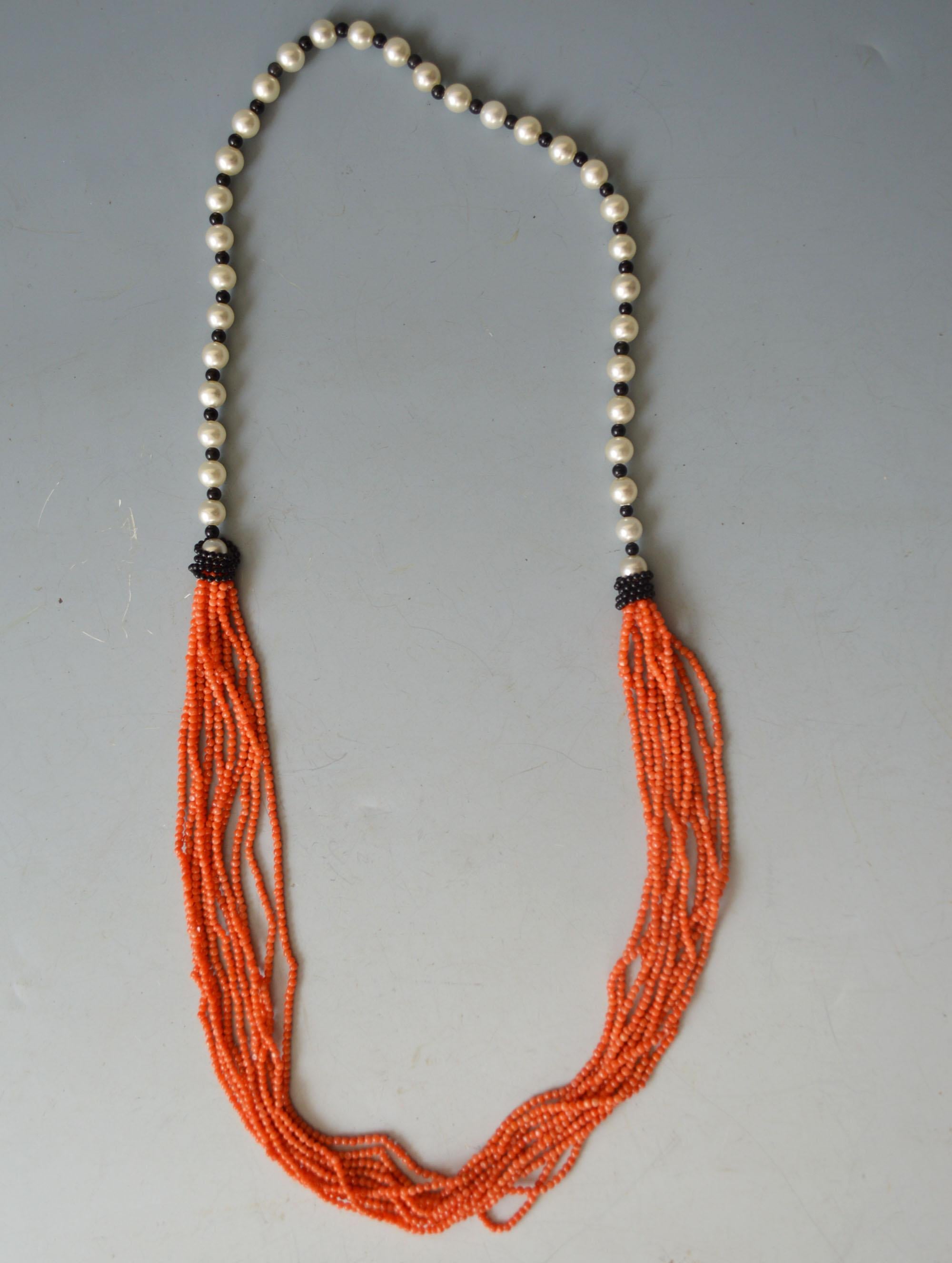 Hand-Crafted Beautiful Vintage Italian multi strand Seed coral pearl necklace    For Sale