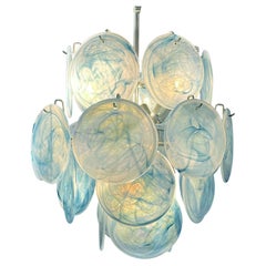 Preciosa araña italiana vintage de Murano, 24 discos azules