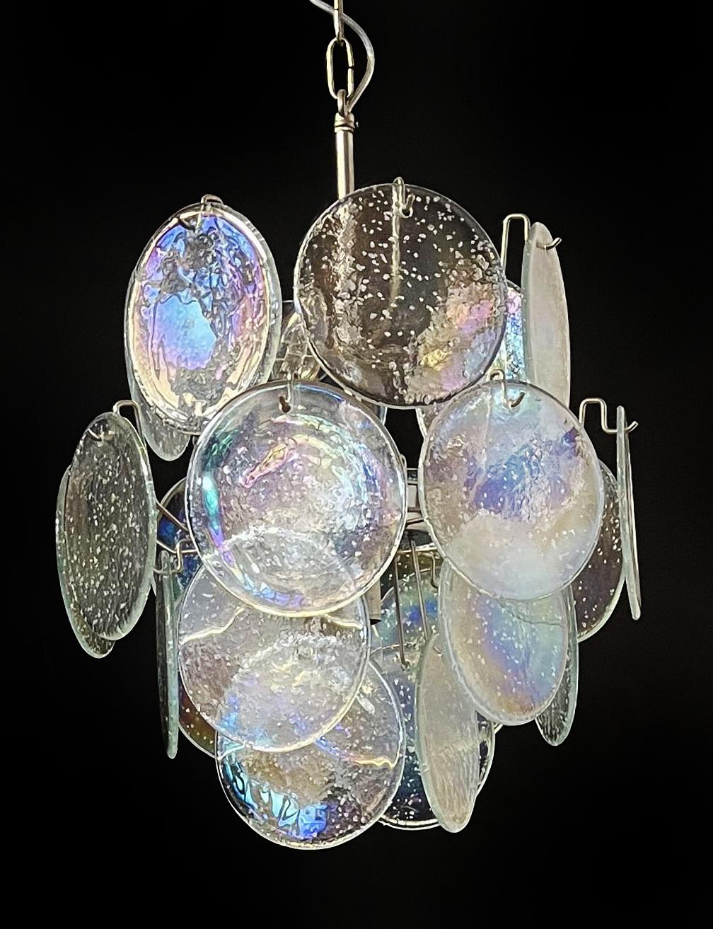 Beautiful Vintage Italian Murano Chandelier, 24 Iridescent Grit Disks For Sale 9