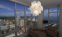 Beautiful Vintage Italian Murano Chandelier, 24 Iridescent Grit Disks