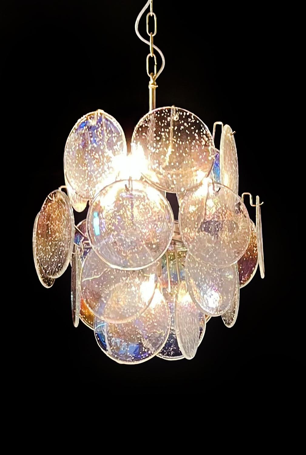 Beautiful Vintage Italian Murano Chandelier, 24 Iridescent Grit Disks In Good Condition For Sale In Budapest, HU