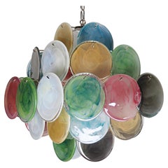 Beautiful Vintage Italian Murano chandelier - 36 alabaster multicolored disks