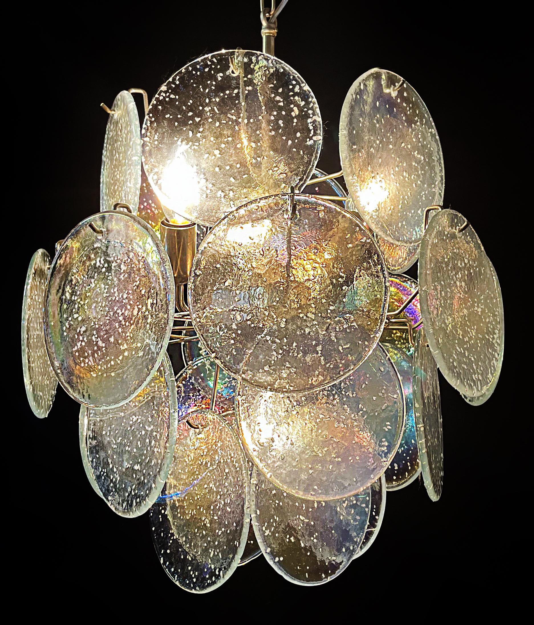 20th Century Beautiful Vintage Italian Murano Chandeliers, 24 Iridescent Grit Disks For Sale