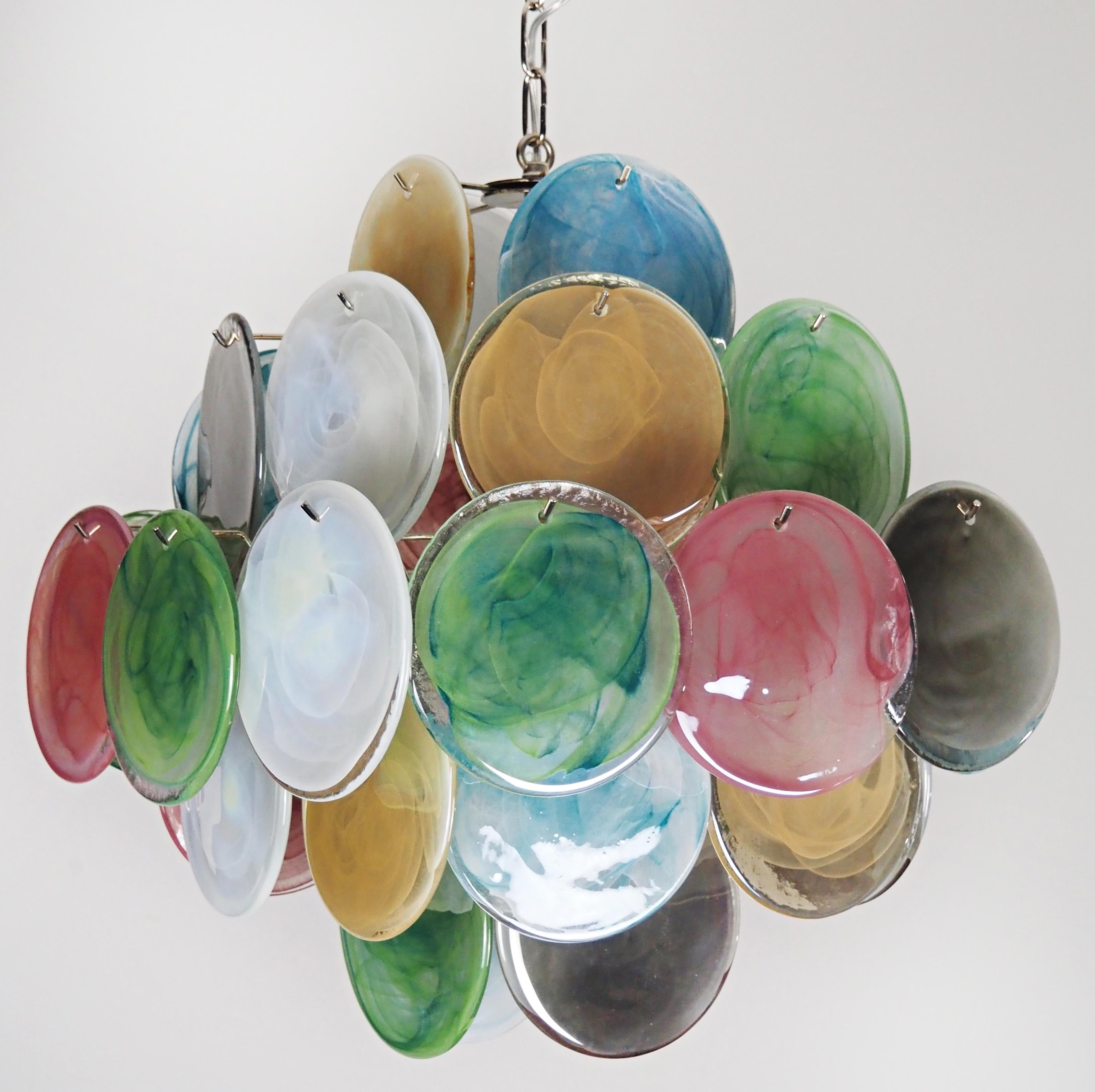 Beautiful Vintage Italian Murano chandeliers - 36 alabaster multicolored disks For Sale 4
