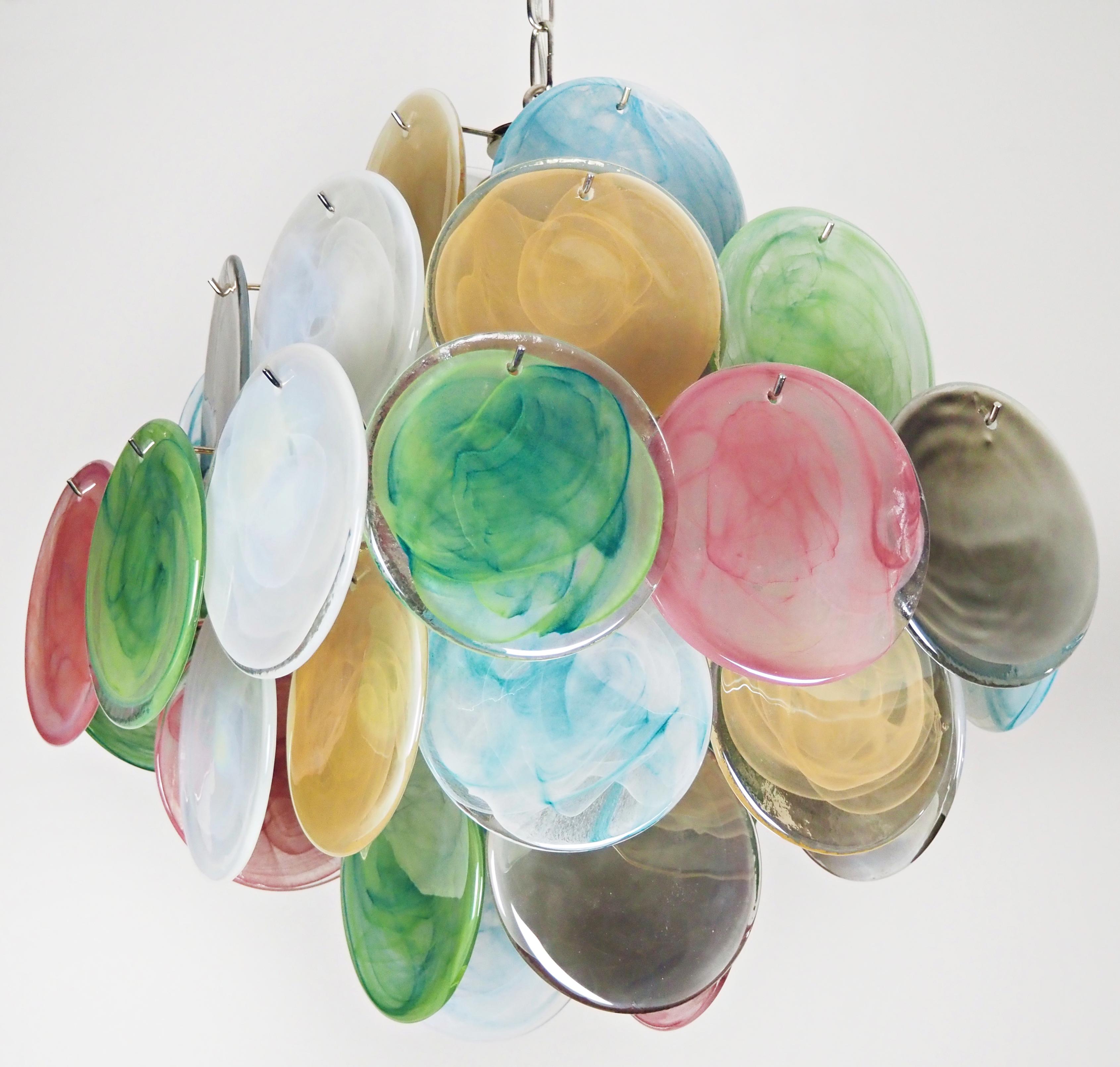Beautiful Vintage Italian Murano chandeliers - 36 alabaster multicolored disks For Sale 6