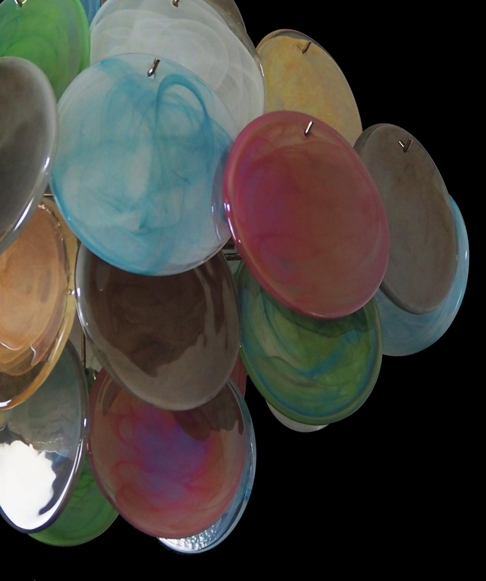 Beautiful Vintage Italian Murano chandeliers - 36 alabaster multicolored disks For Sale 9