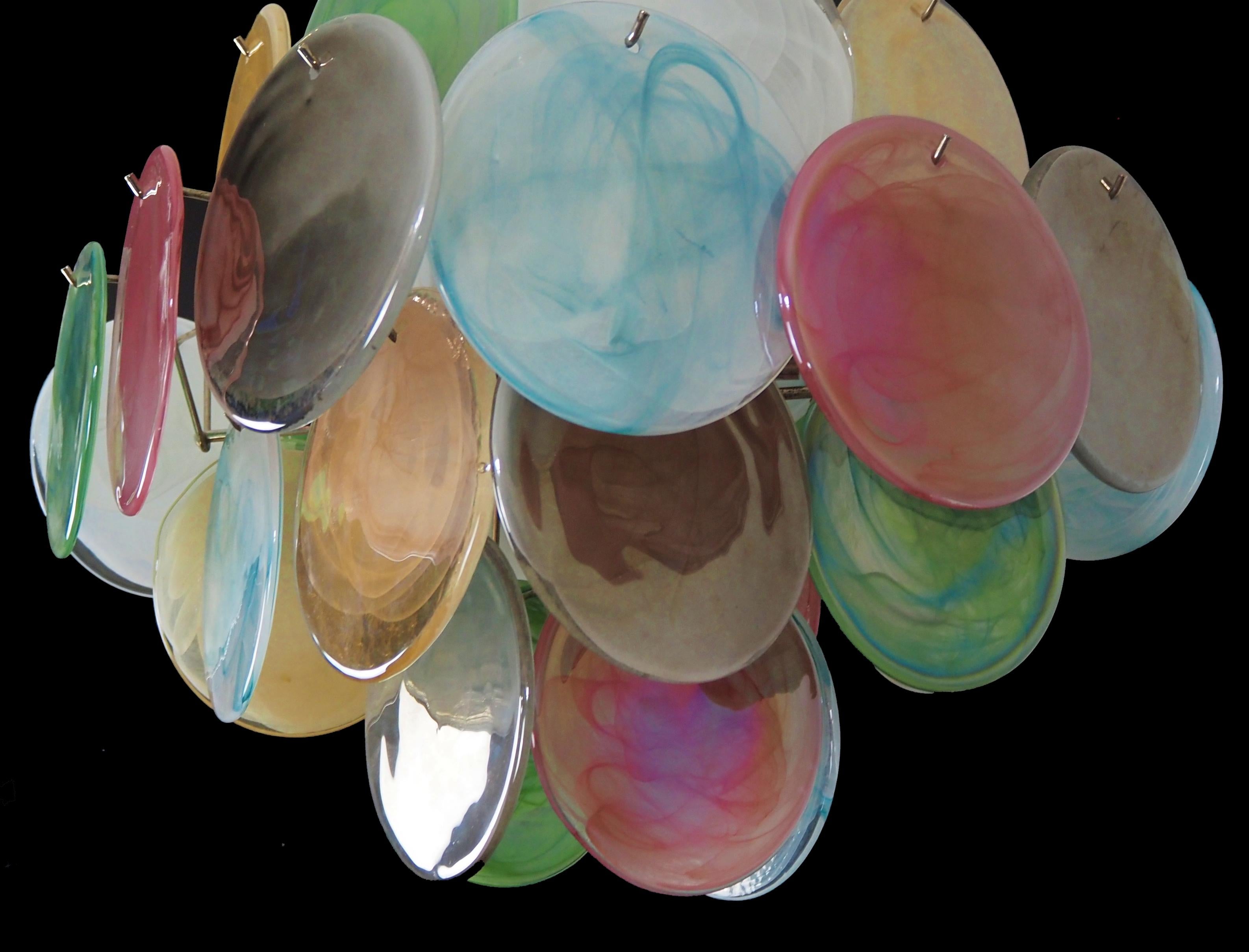 Beautiful Vintage Italian Murano chandeliers - 36 alabaster multicolored disks For Sale 10