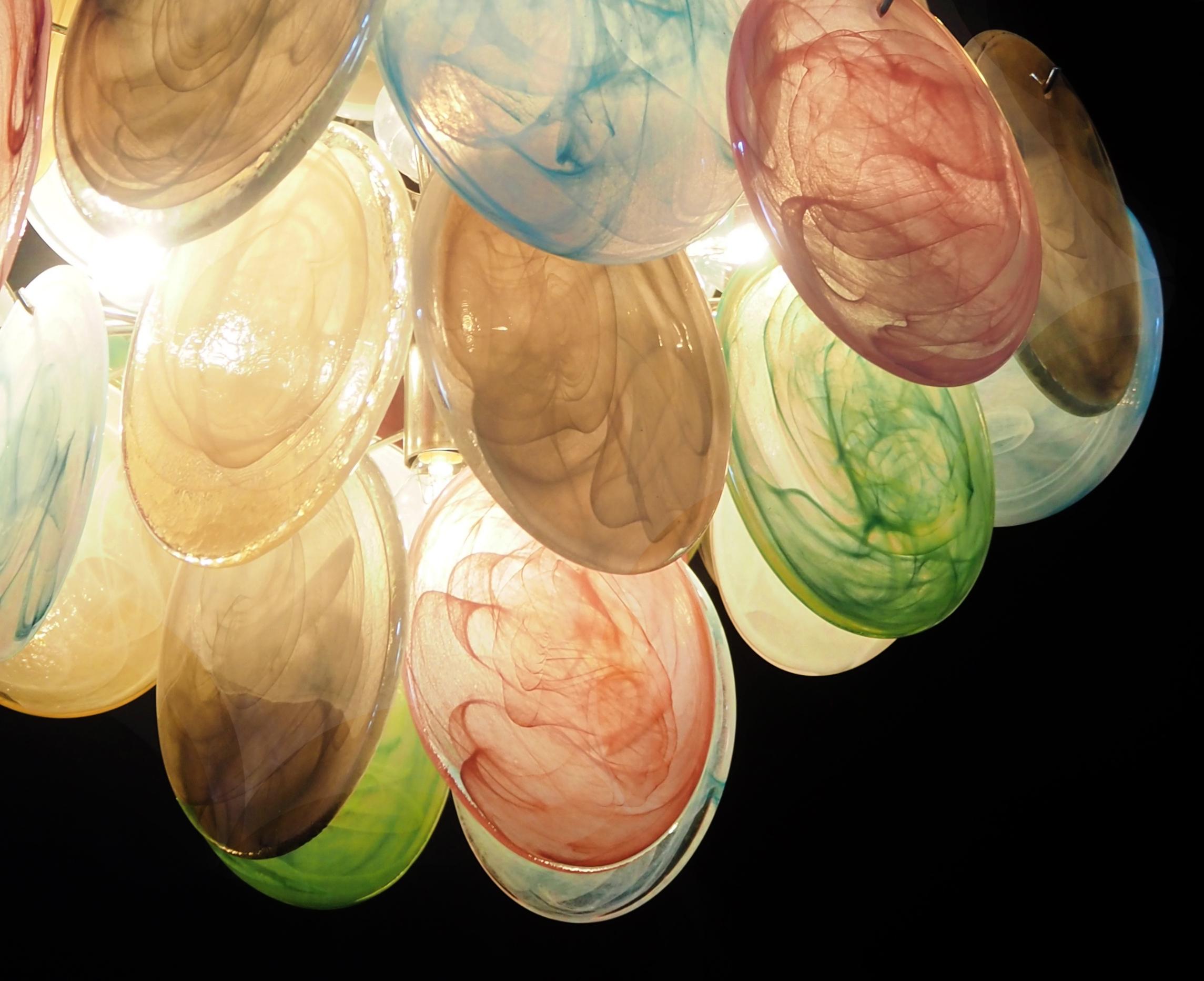 Mid-Century Modern Beautiful Vintage Italian Murano chandeliers - 36 alabaster multicolored disks For Sale