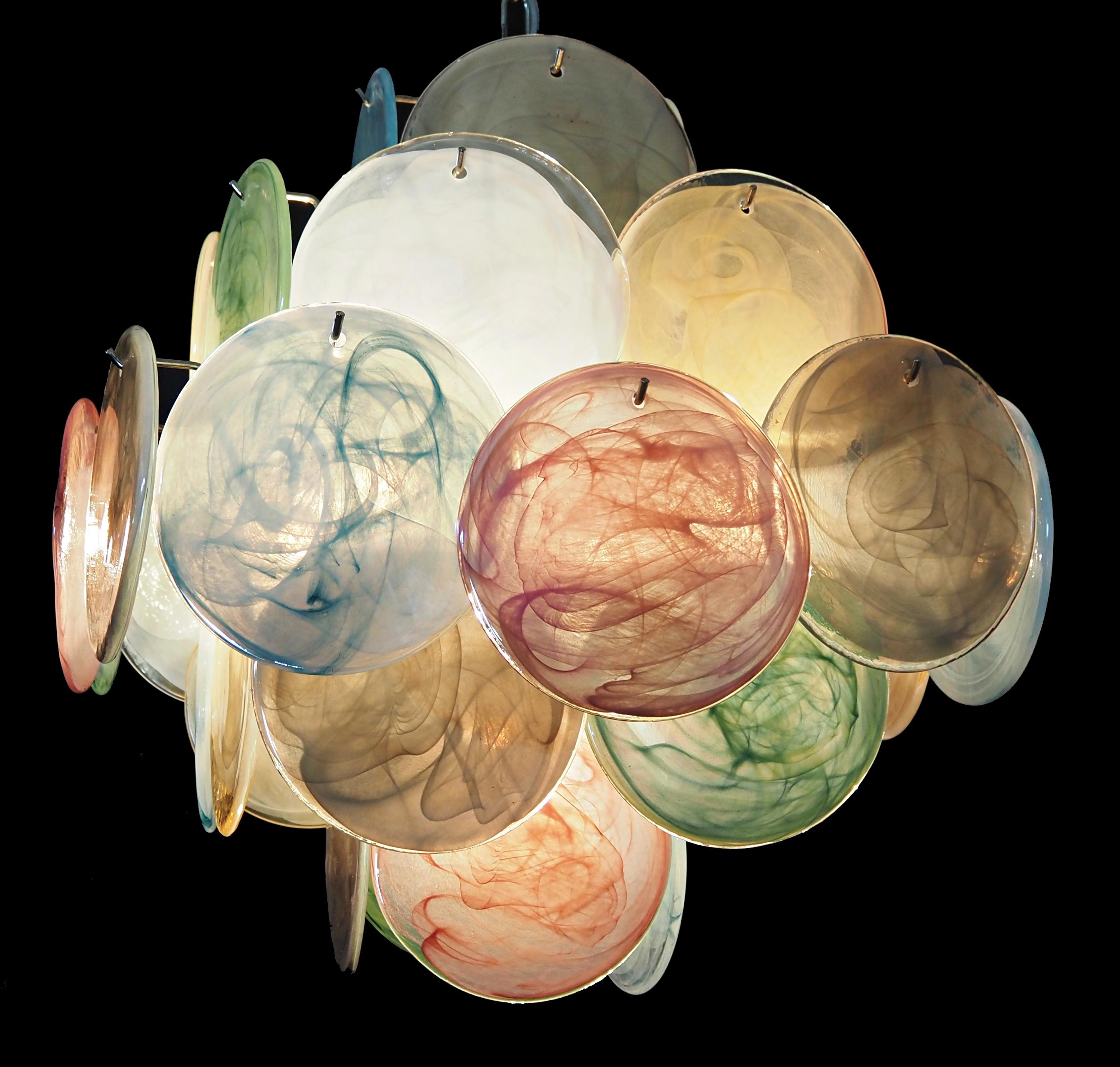 20th Century Beautiful Vintage Italian Murano chandeliers - 36 alabaster multicolored disks For Sale