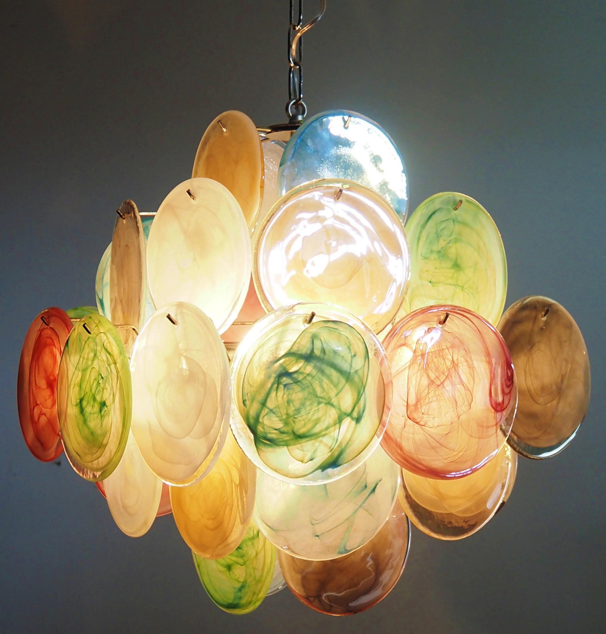 Art Glass Beautiful Vintage Italian Murano chandeliers - 36 alabaster multicolored disks For Sale