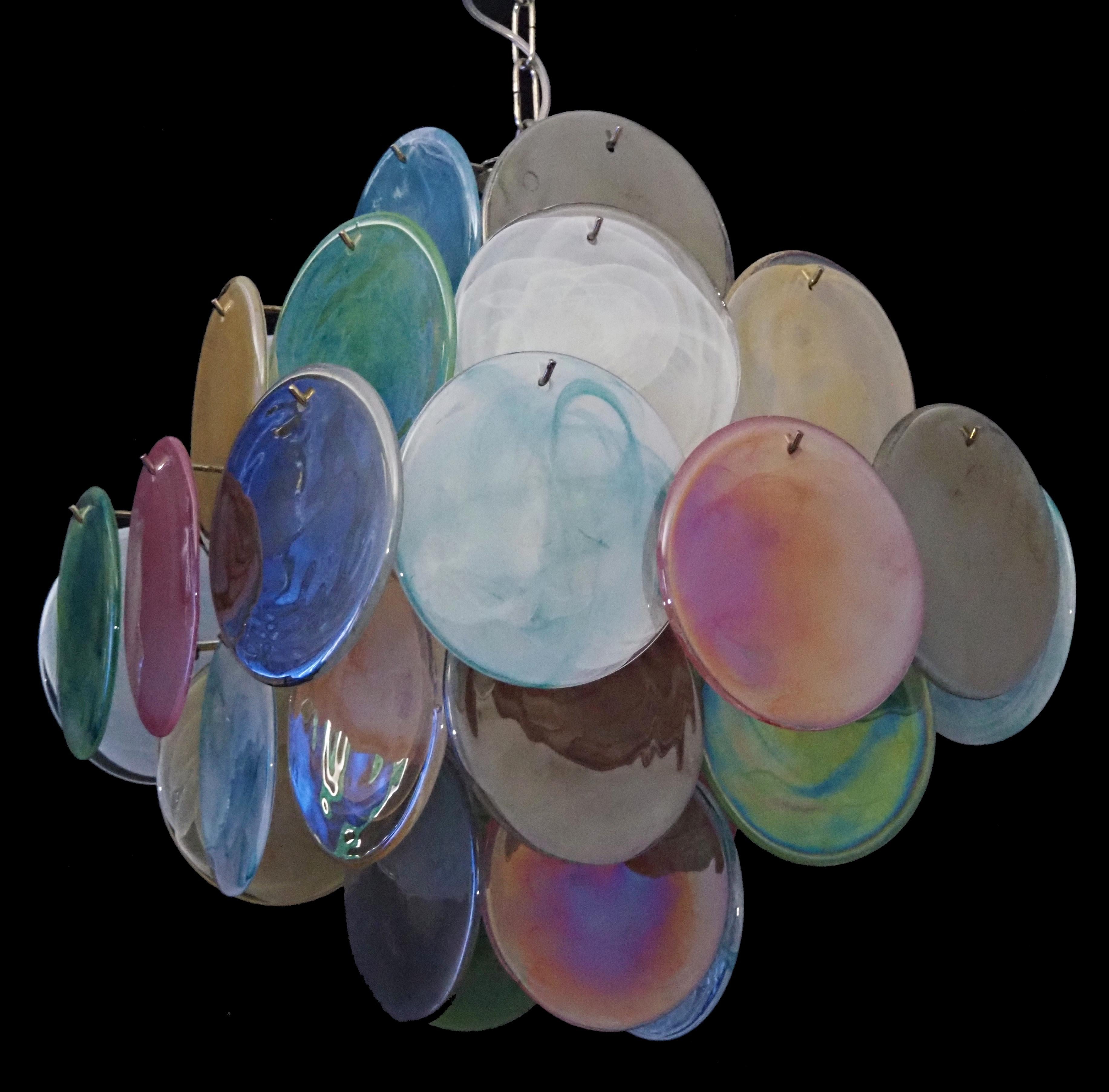 Beautiful Vintage Italian Murano chandeliers - 36 alabaster multicolored disks For Sale 3