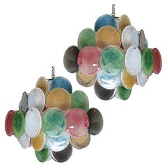 Beautiful Vintage Italian Murano chandeliers - 36 alabaster multicolored disks