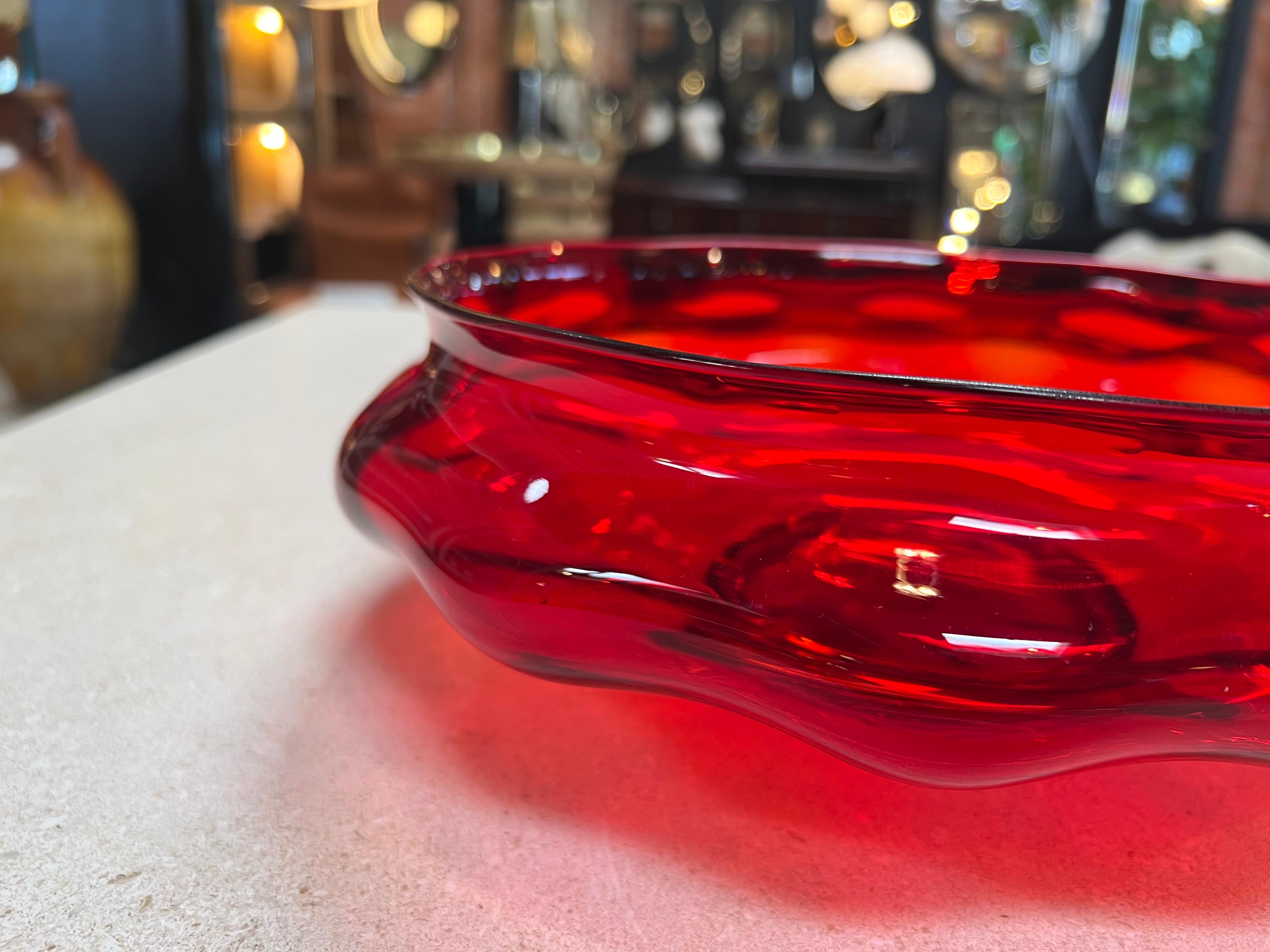 Mid-Century Modern Beautiful Vintage Italian Round Decorative Red Bowl 1980 For Sale
