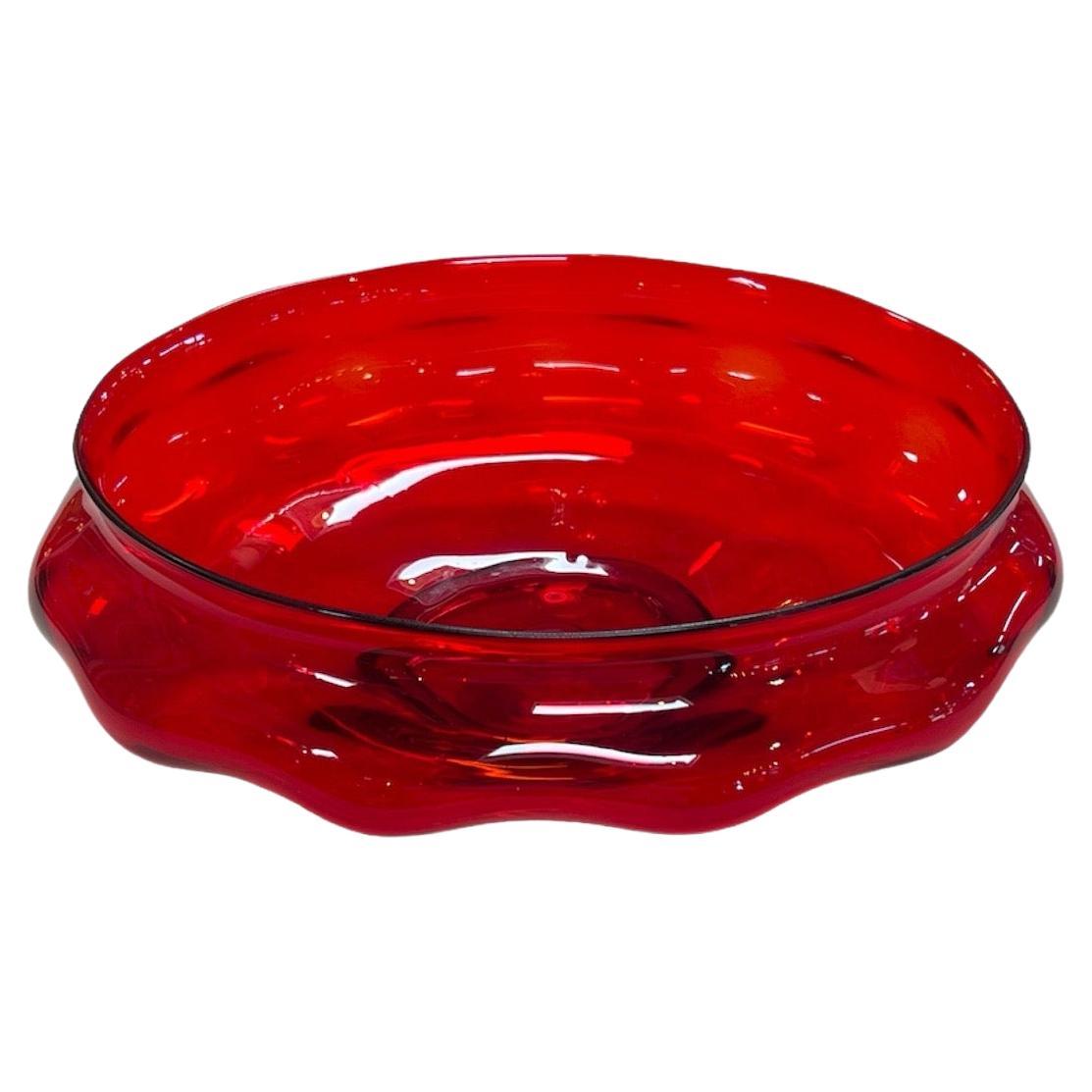 Beautiful Vintage Italian Round Decorative Red Bowl 1980 For Sale