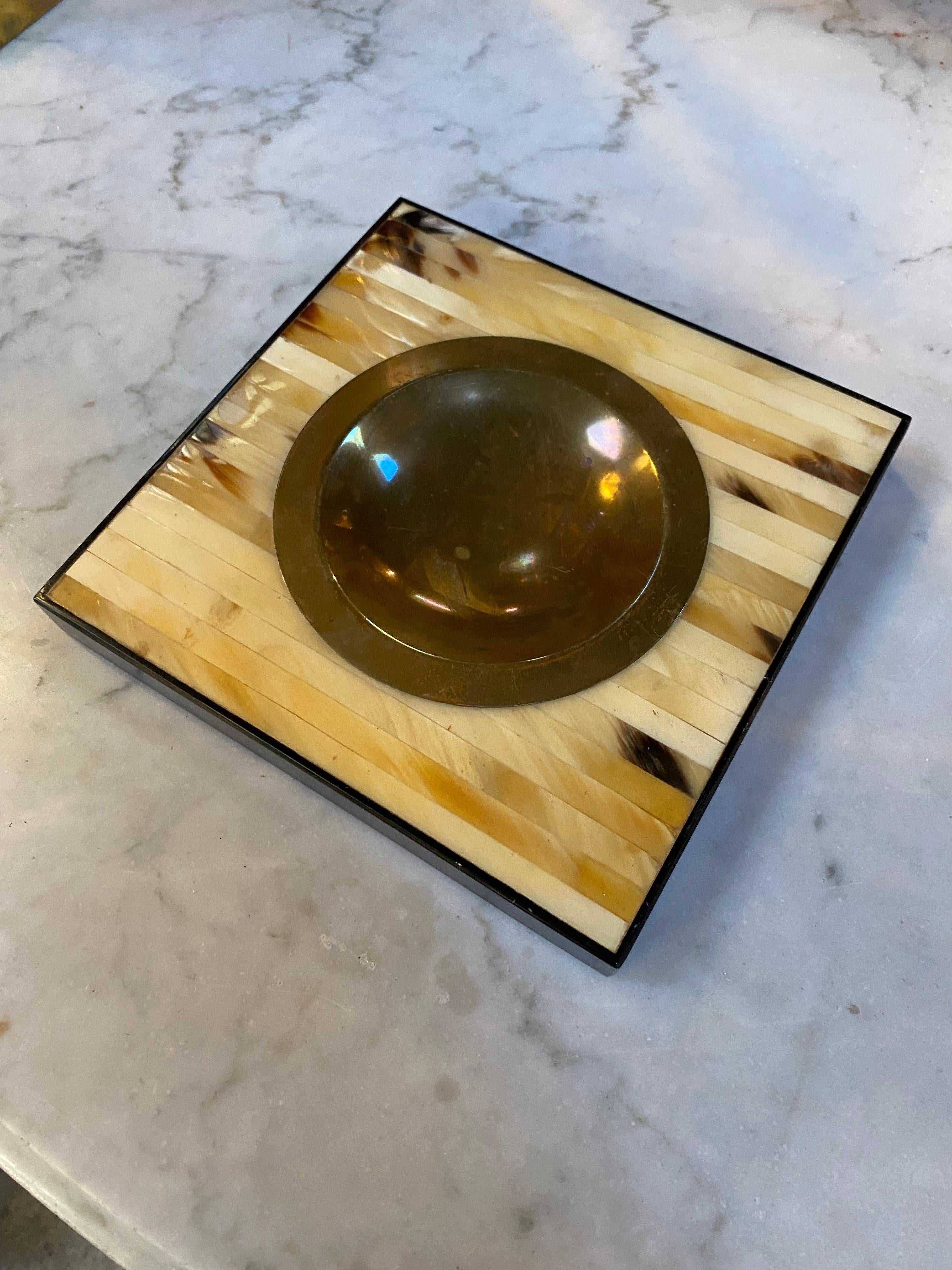 Late 20th Century Beautiful Vintage Italian Wood and Brass Ashtray 1970 For Sale