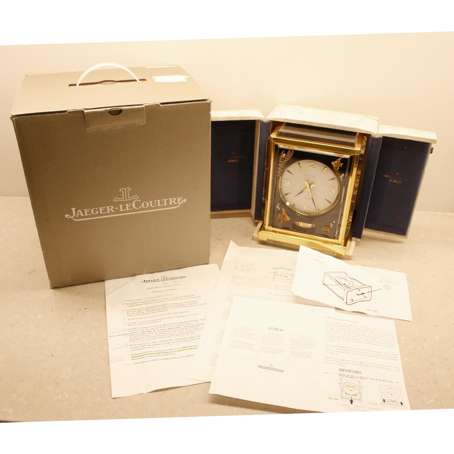 Beautiful Vintage Jaeger-LeCoultre Atmos Black Fish Marina Clock 526 For Sale 1