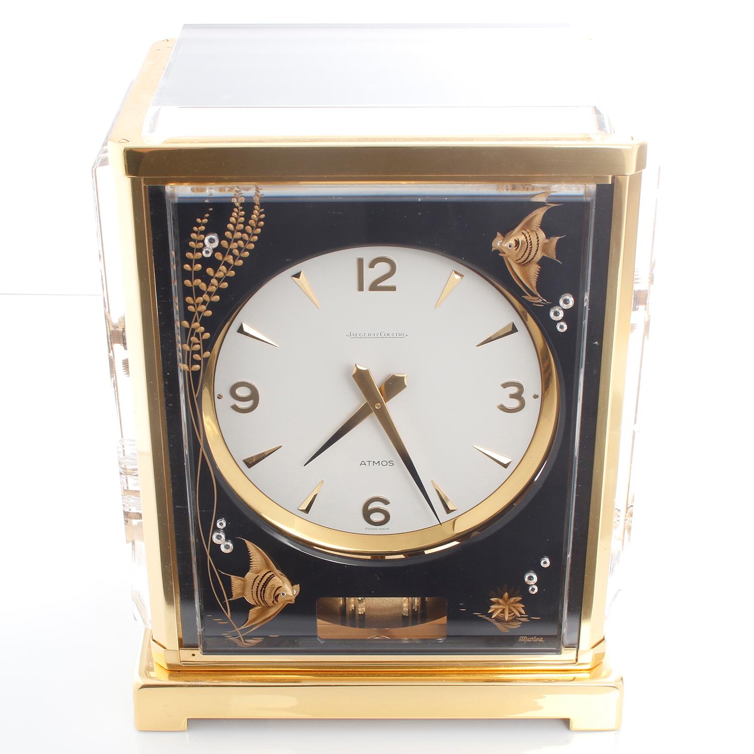 Beautiful Vintage Jaeger-LeCoultre Atmos Black Fish Marina Clock 526 For Sale 2