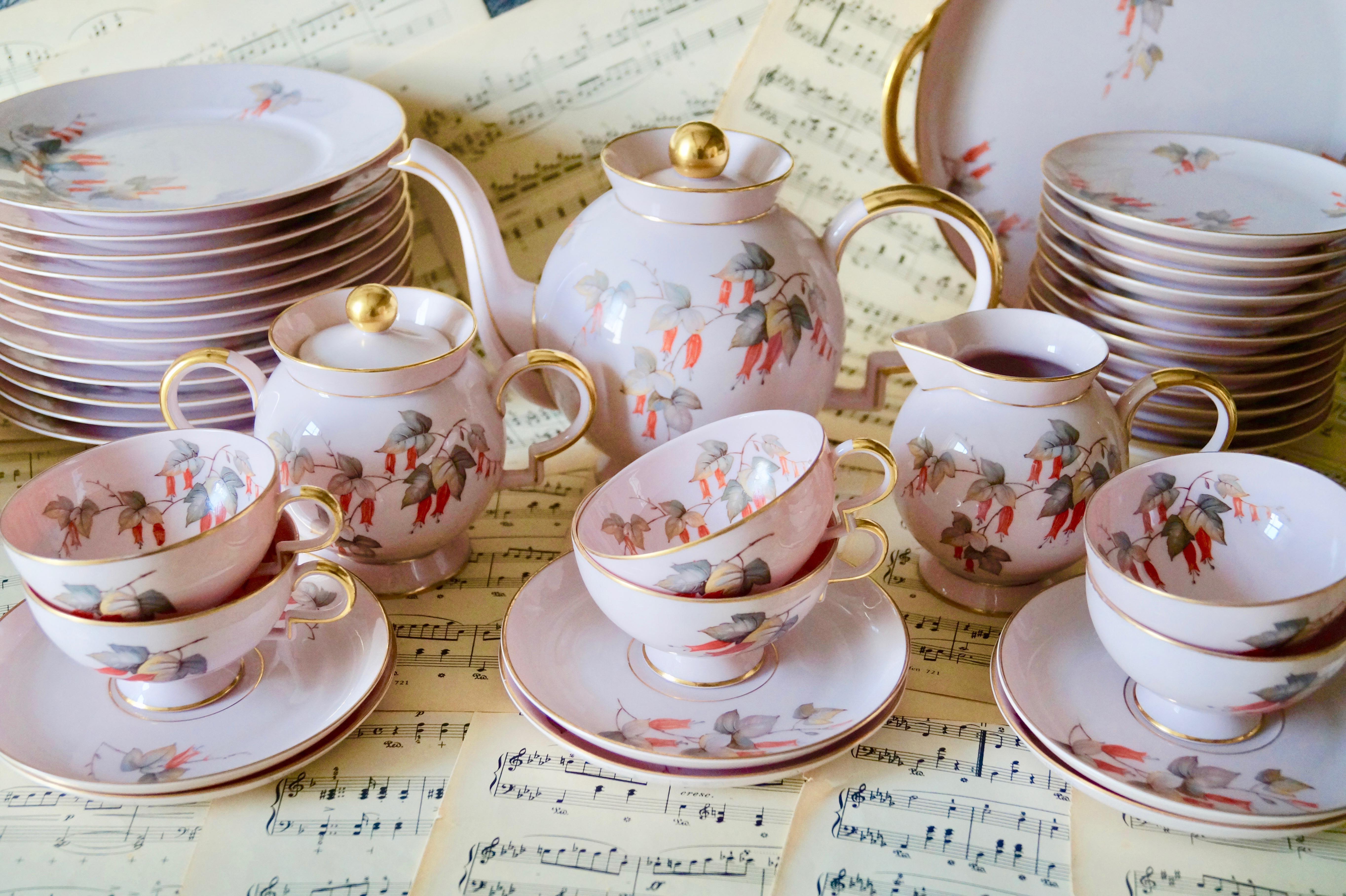 Beautiful Vintage Jean Haviland Porcelain Tea Luncheon Service, France, 1960s In Good Condition In BAAMBRUGGE, NL