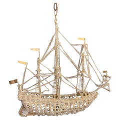 Beautiful Vintage Large Italian Crystal Beaded Boat Chandelier Ship Fixture