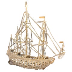 Beautiful Vintage Large Italian Crystal Beaded Boat Chandelier Ship Fixture