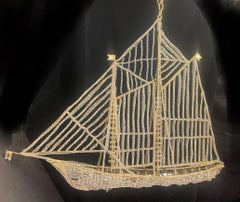 Beautiful Vintage Large Italian Crystal Beaded Gilt Boat Chandelier Ship Fixture