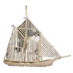 Beautiful Vintage Large Italian Crystal Beaded Gilt Boat Chandelier Ship Fixture
